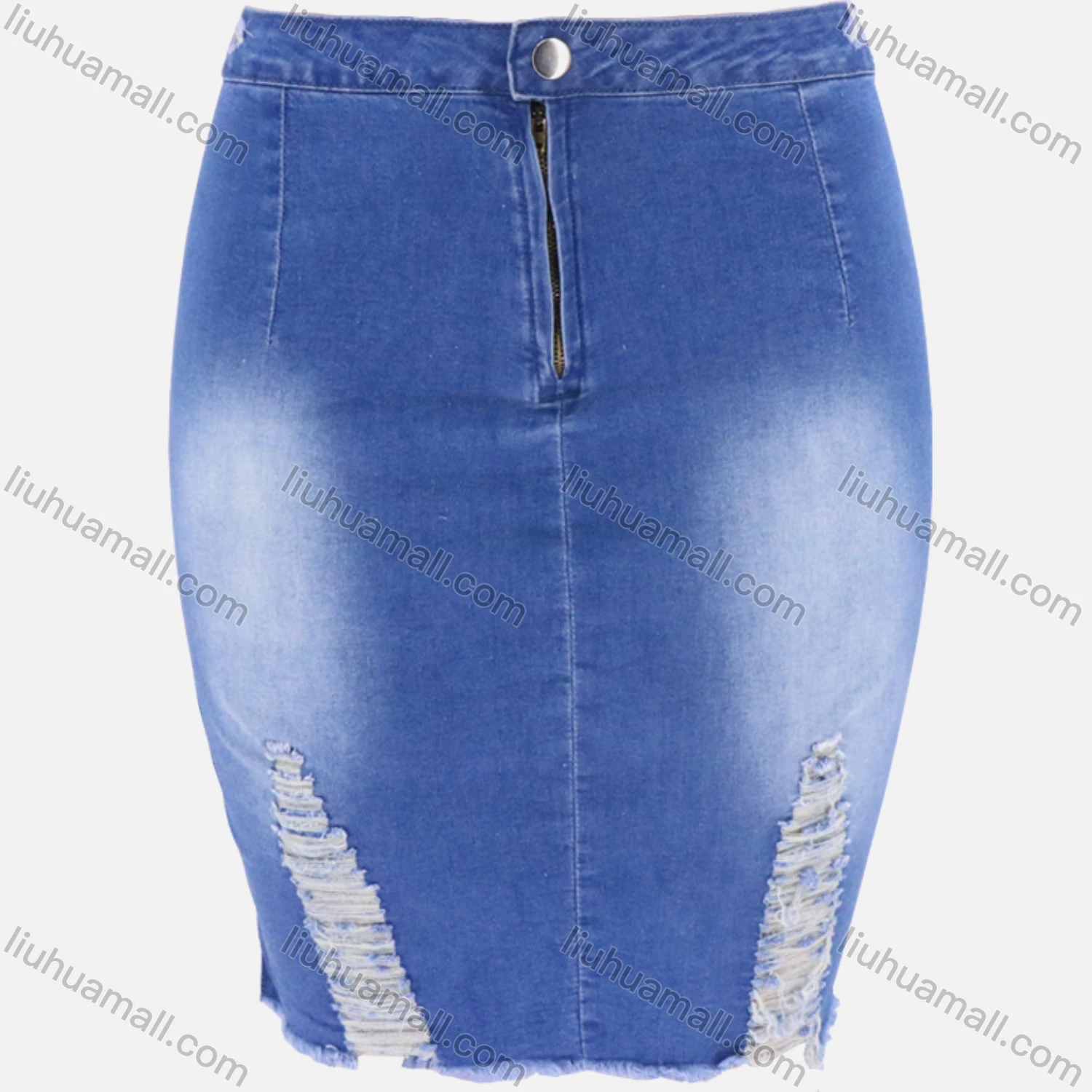 Wholesale Women's Casual Distressed Bodycon Ripped Frayed Raw Hem Short Denim Skirts - Liuhuamall