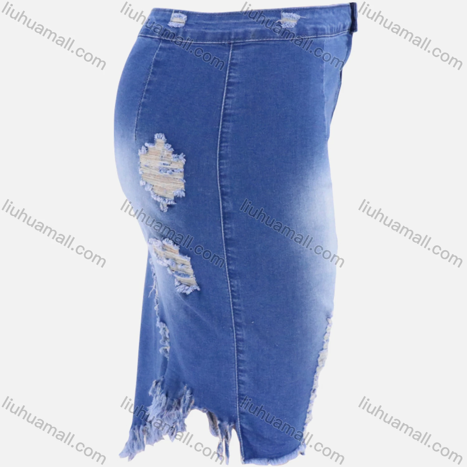 Wholesale Women's Casual Distressed Bodycon Ripped Frayed Raw Hem Short Denim Skirts - Liuhuamall