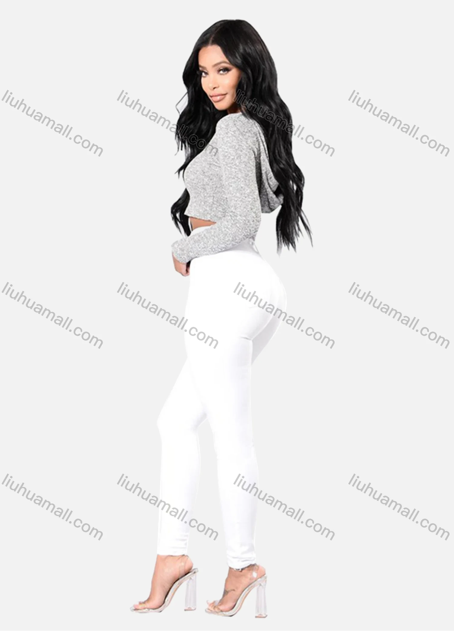 Wholesale Women's Plain High Waist Hip Lifting Ankle Length Skinny Fit Jeans - Liuhuamall