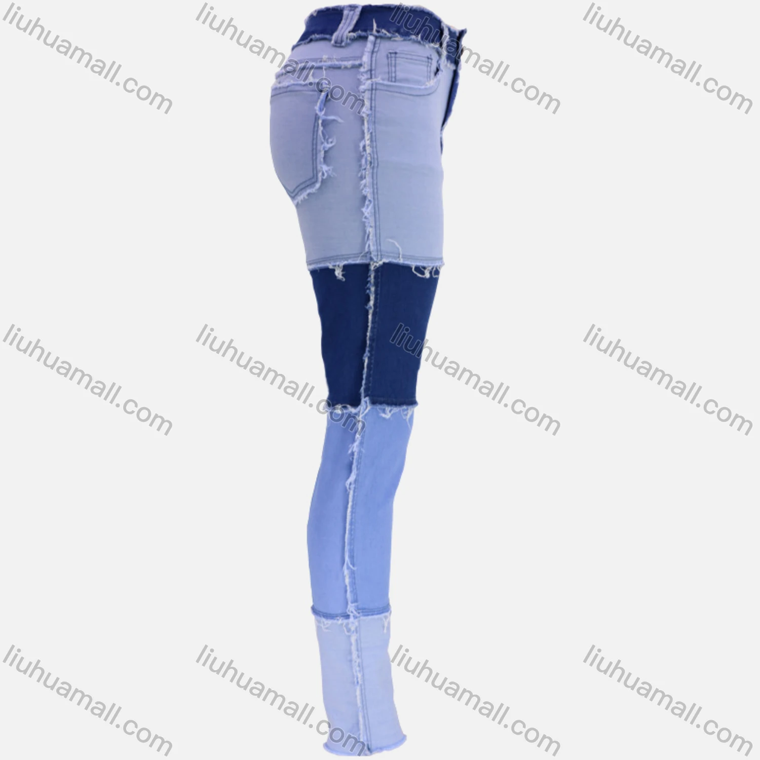 Wholesale Women's Casual Patchwork Colorblock Ankle Length Skinny Fit Frayed Raw Trim Jean - Liuhuamall