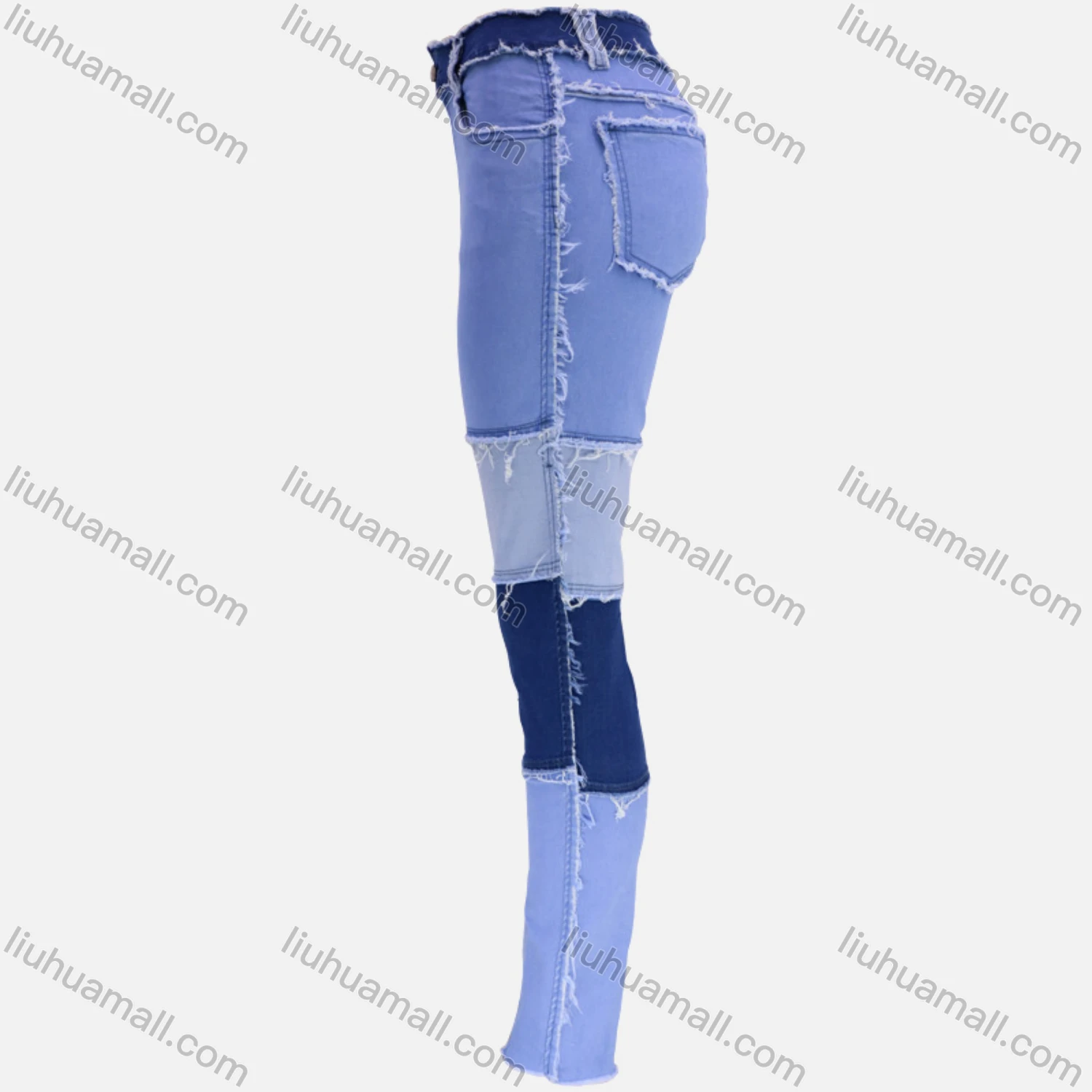 Wholesale Women's Casual Patchwork Colorblock Ankle Length Skinny Fit Frayed Raw Trim Jean - Liuhuamall
