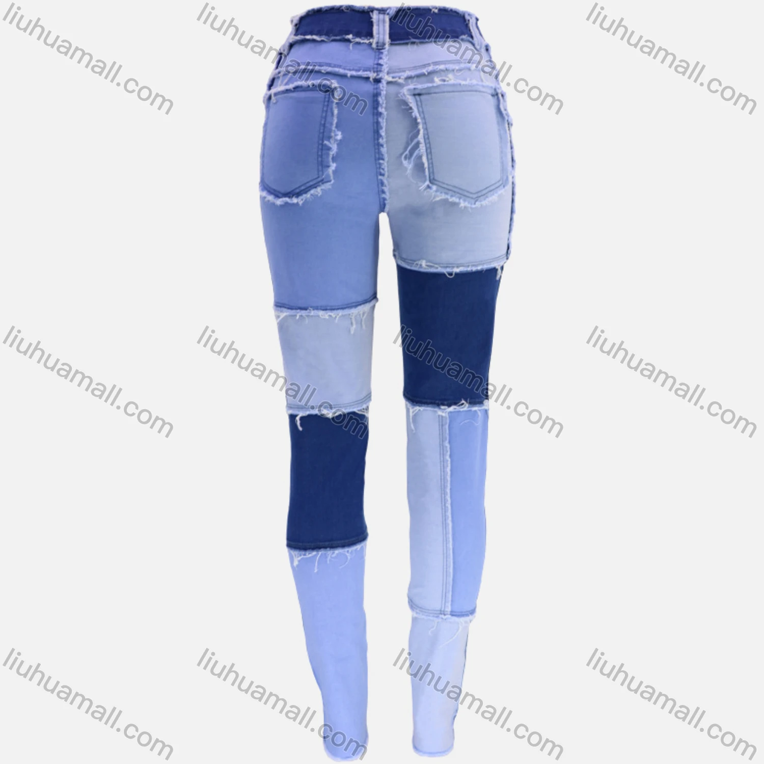 Wholesale Women's Casual Patchwork Colorblock Ankle Length Skinny Fit Frayed Raw Trim Jean - Liuhuamall