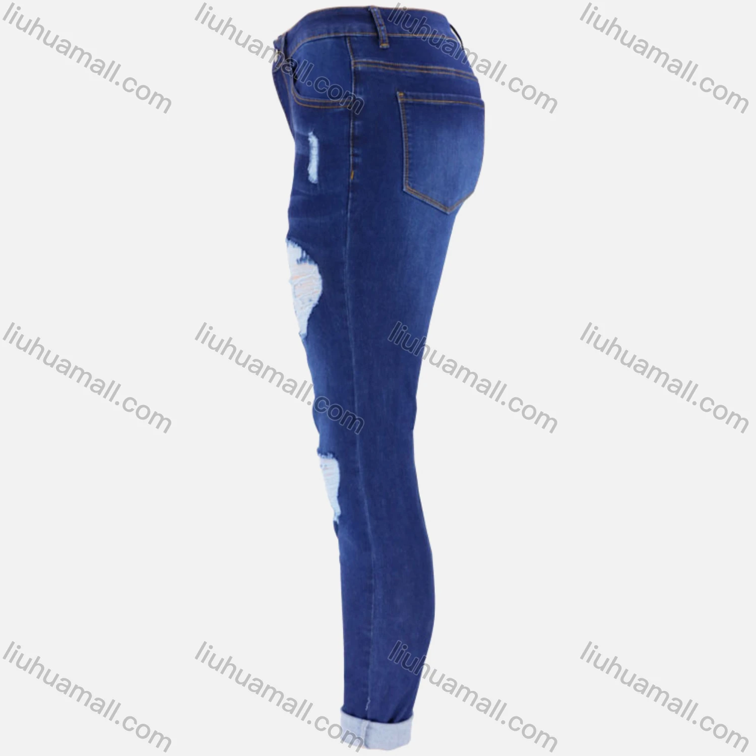 Wholesale Women's Casual Ripped Ankle Length Skinny Fit Rolled Leg Jean - Liuhuamall