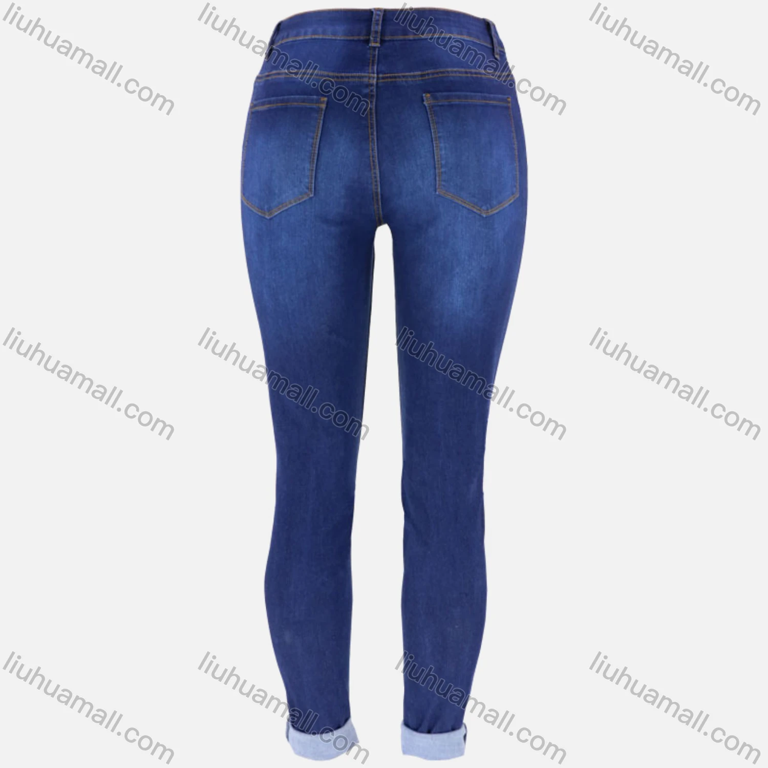 Wholesale Women's Casual Ripped Ankle Length Skinny Fit Rolled Leg Jean - Liuhuamall