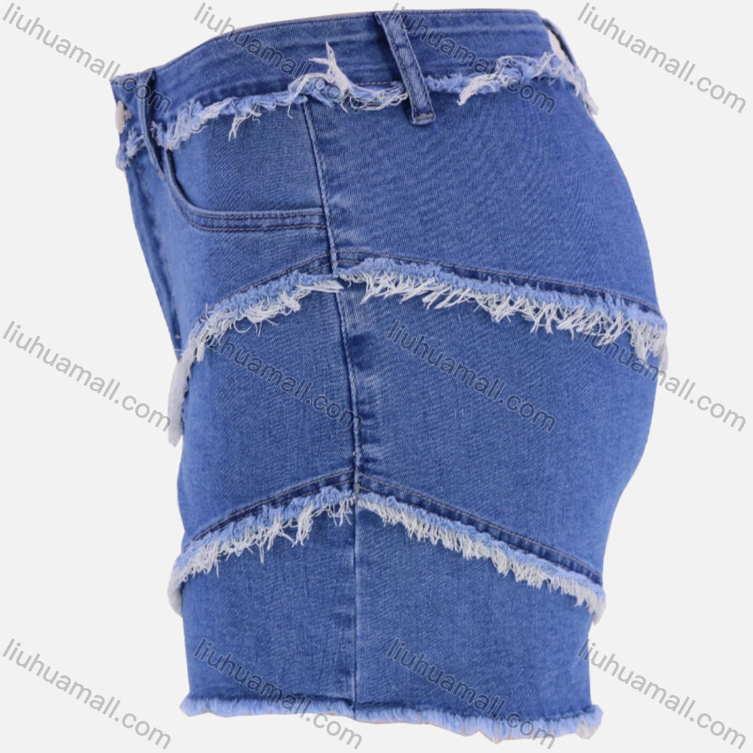 Wholesale Women's Plain Frayed Raw Trim Denim Shorts - Liuhuamall