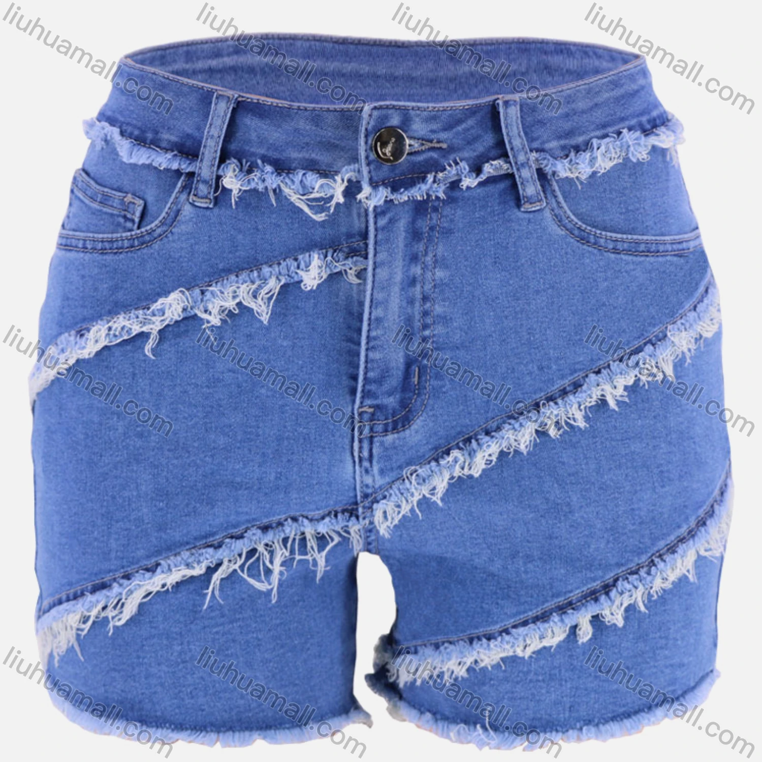 Wholesale Women's Plain Frayed Raw Trim Denim Shorts - Liuhuamall