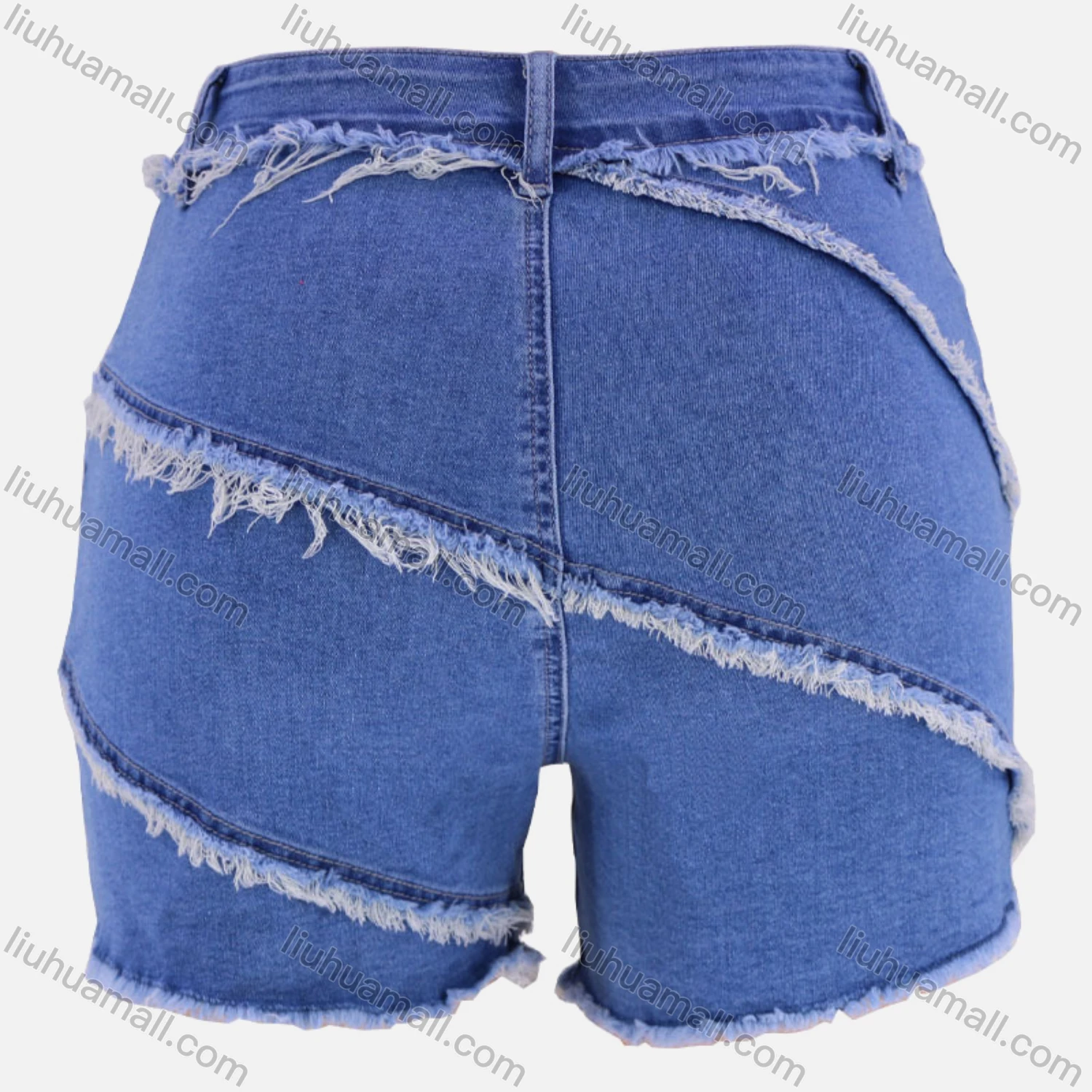 Wholesale Women's Plain Frayed Raw Trim Denim Shorts - Liuhuamall