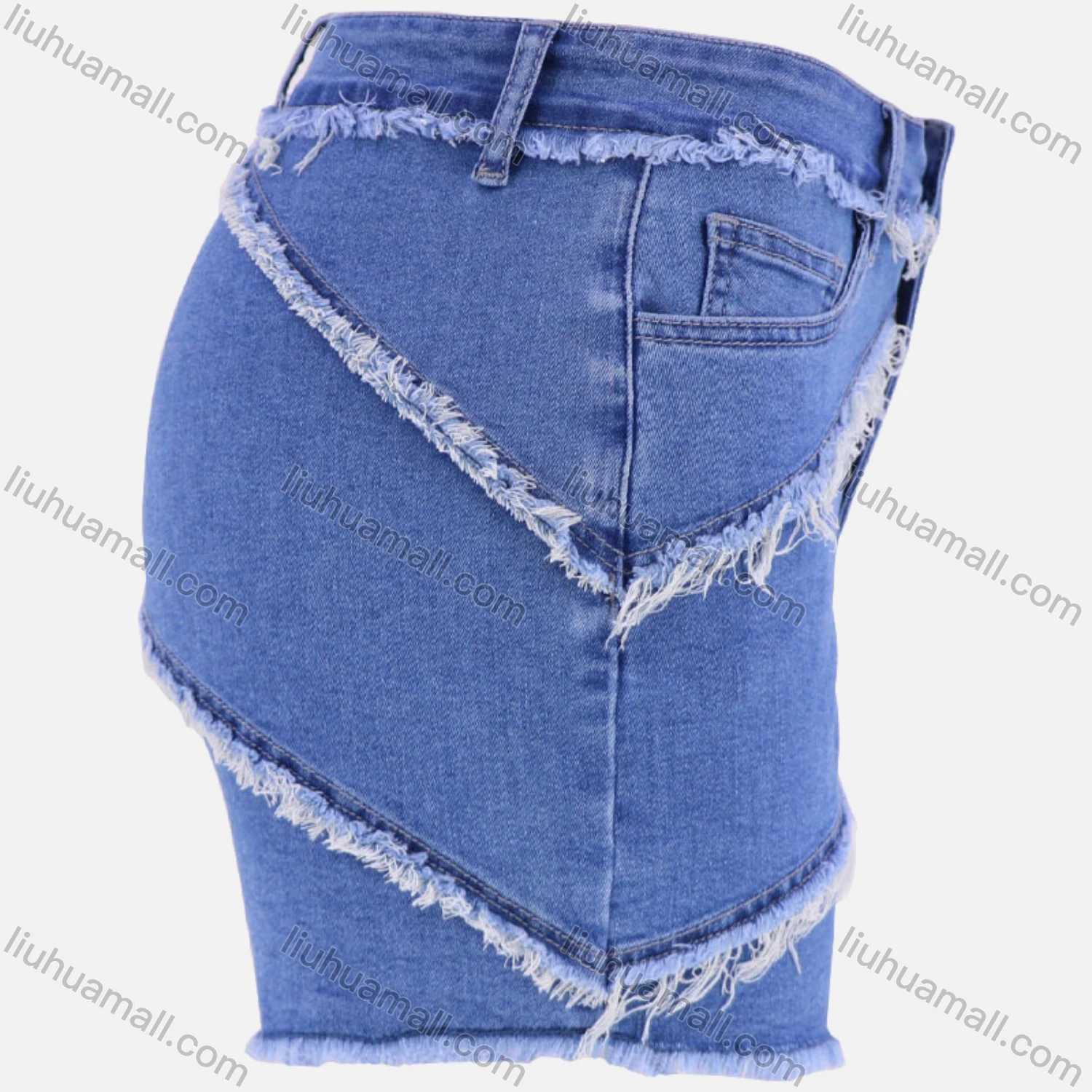 Wholesale Women's Plain Frayed Raw Trim Denim Shorts - Liuhuamall