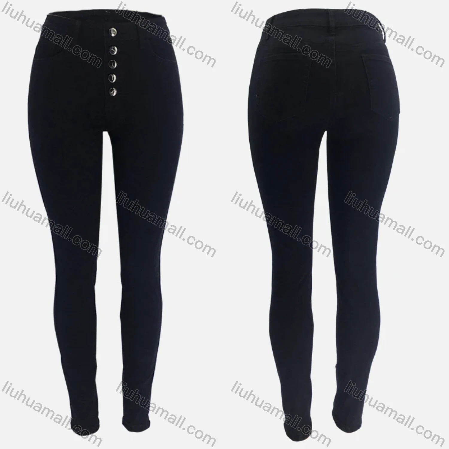 Wholesale Women's Plain High Waist Button Down Hip Lifting Ankle Length Skinny Fit Jeans - Liuhuamall