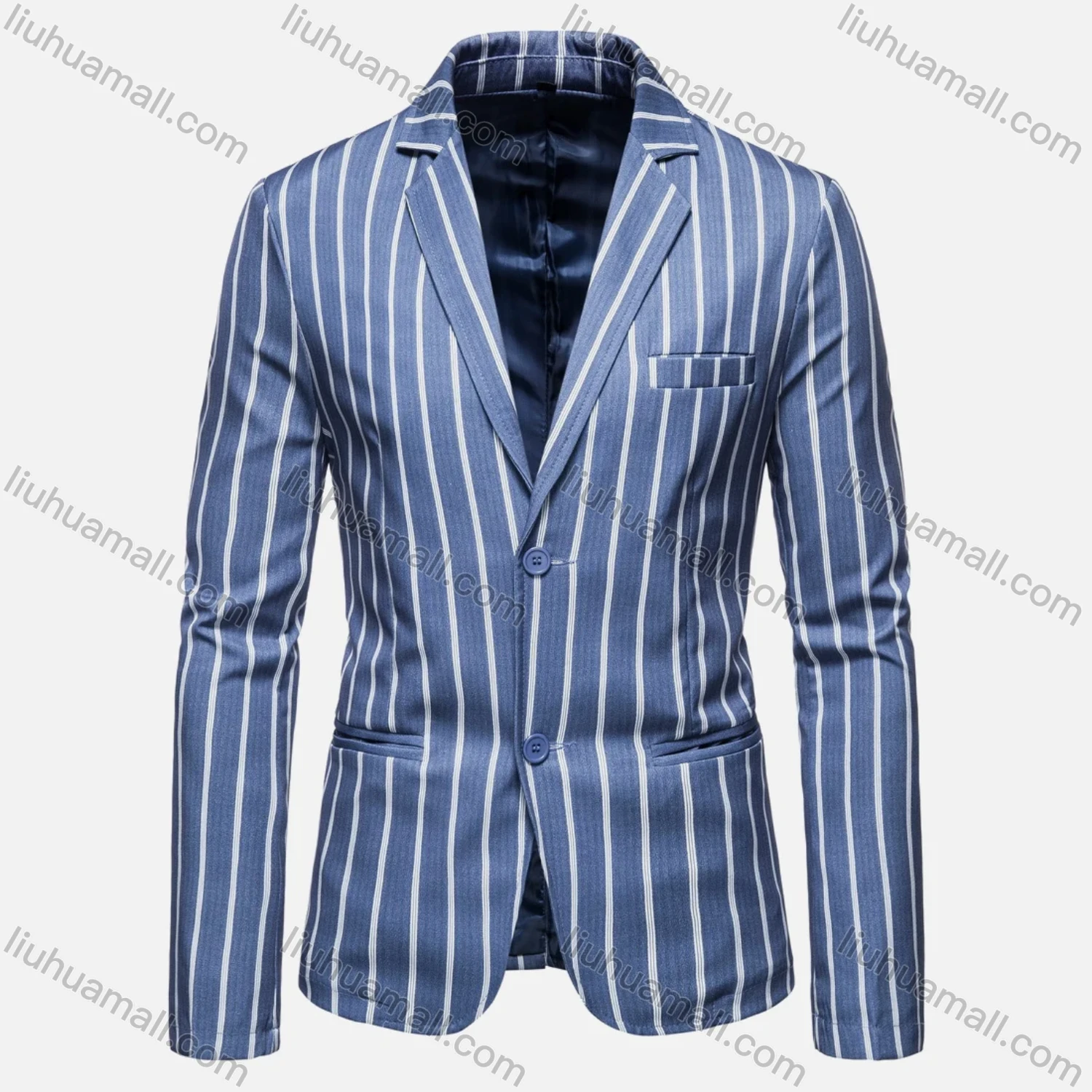Wholesale Men's Formal Business Striped 2 Buttons Lapel Patch Pocket Suit Jacket - Liuhuamall