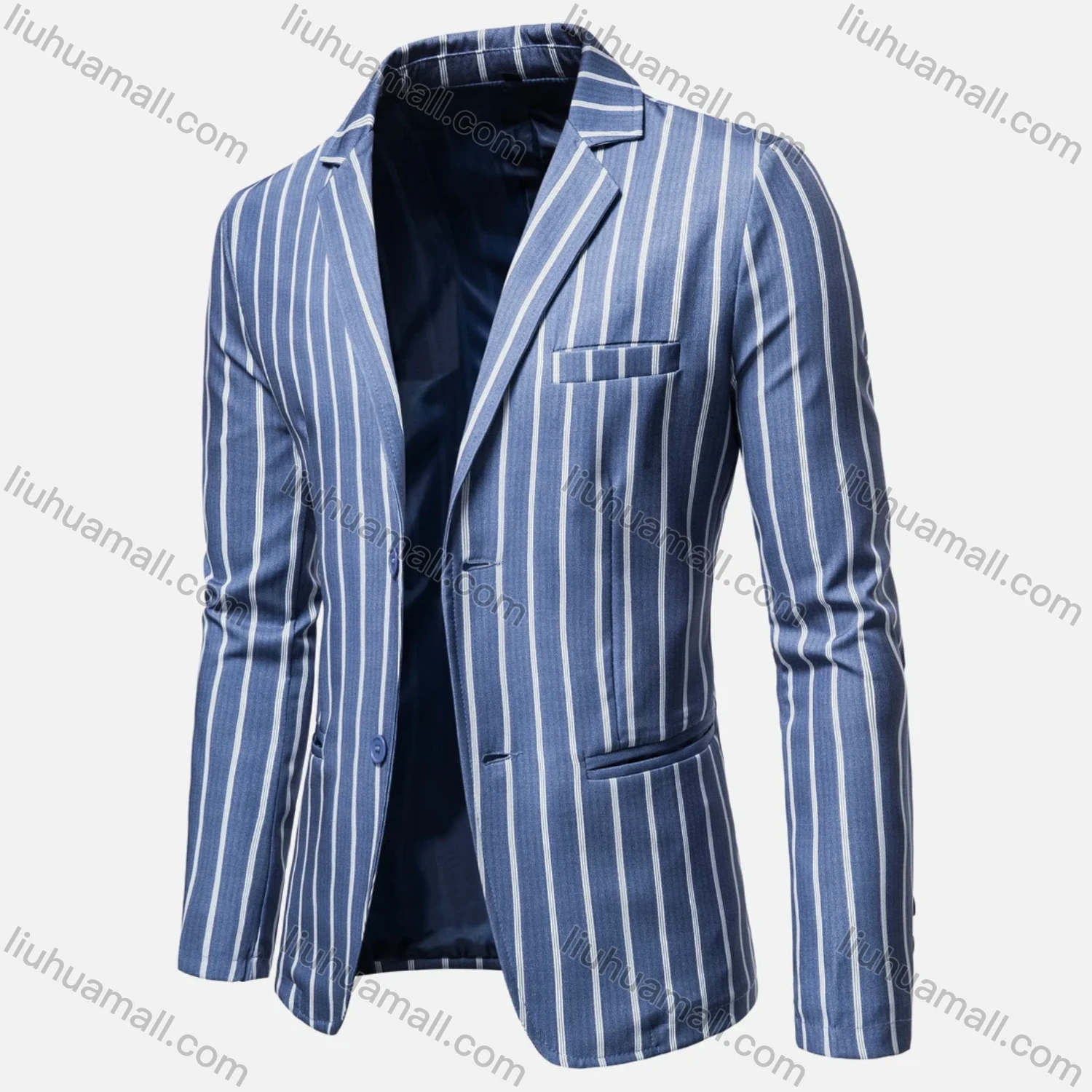Wholesale Men's Formal Business Striped 2 Buttons Lapel Patch Pocket Suit Jacket - Liuhuamall