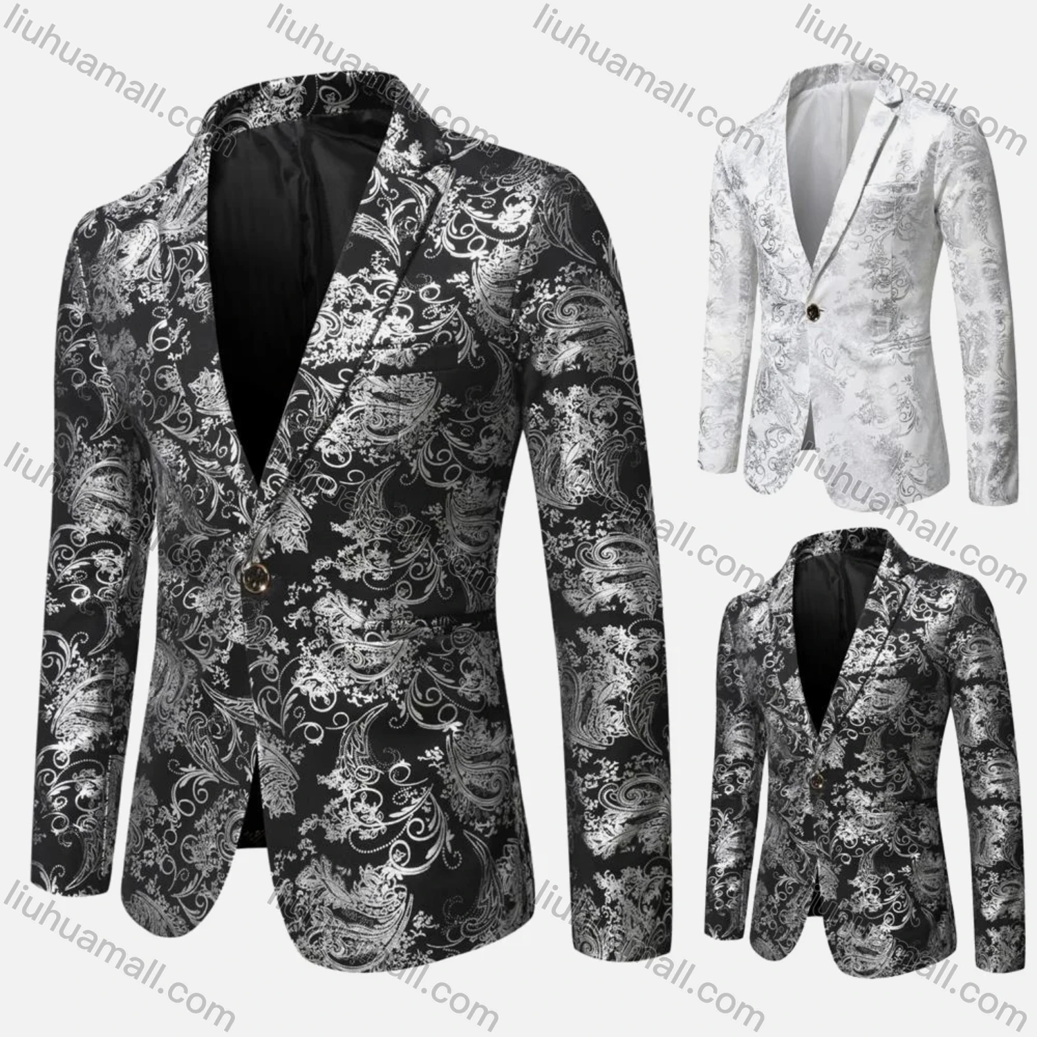 Wholesale Men's Formal Paisley Print Lapel Patch Pocket One Button Evening Suit Jacket - Liuhuamall