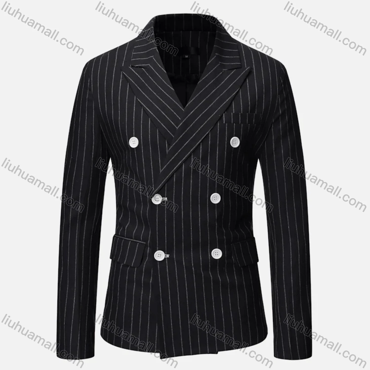 Wholesale Men's Formal & Casual Striped Double Breasted Lapel Patch Pocket Suit Jacket - Liuhuamall