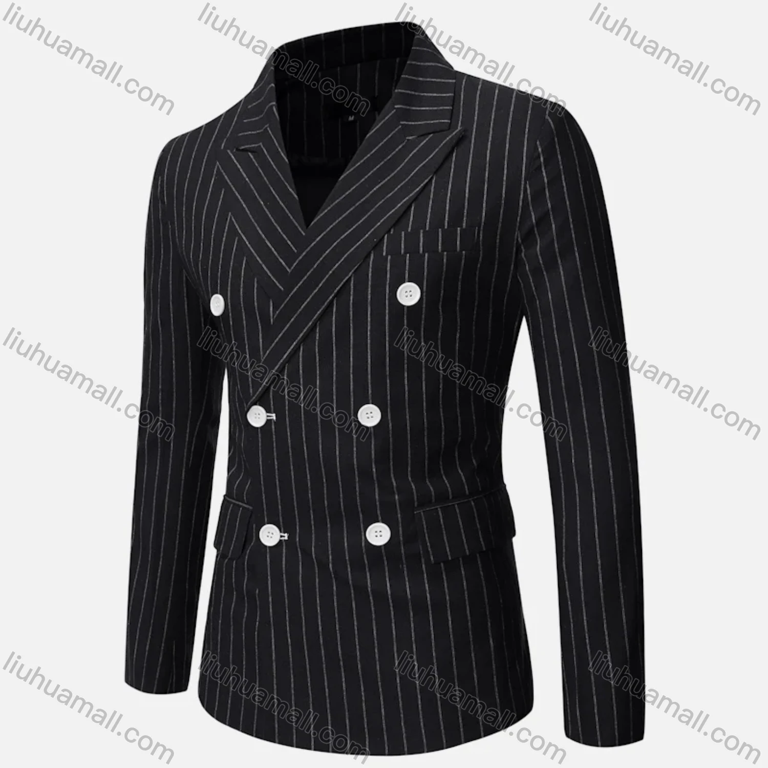 Wholesale Men's Formal & Casual Striped Double Breasted Lapel Patch Pocket Suit Jacket - Liuhuamall