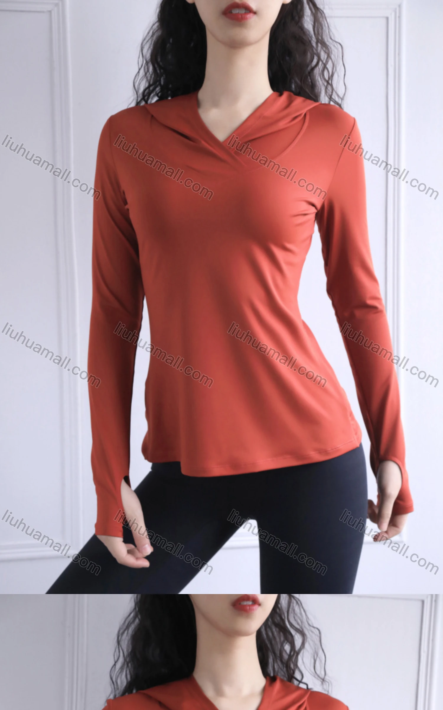 Wholesale Women's Sporty V Neck Long Sleeve Quick Dry Breathable Slim Fit Hoodies - Liuhuamall