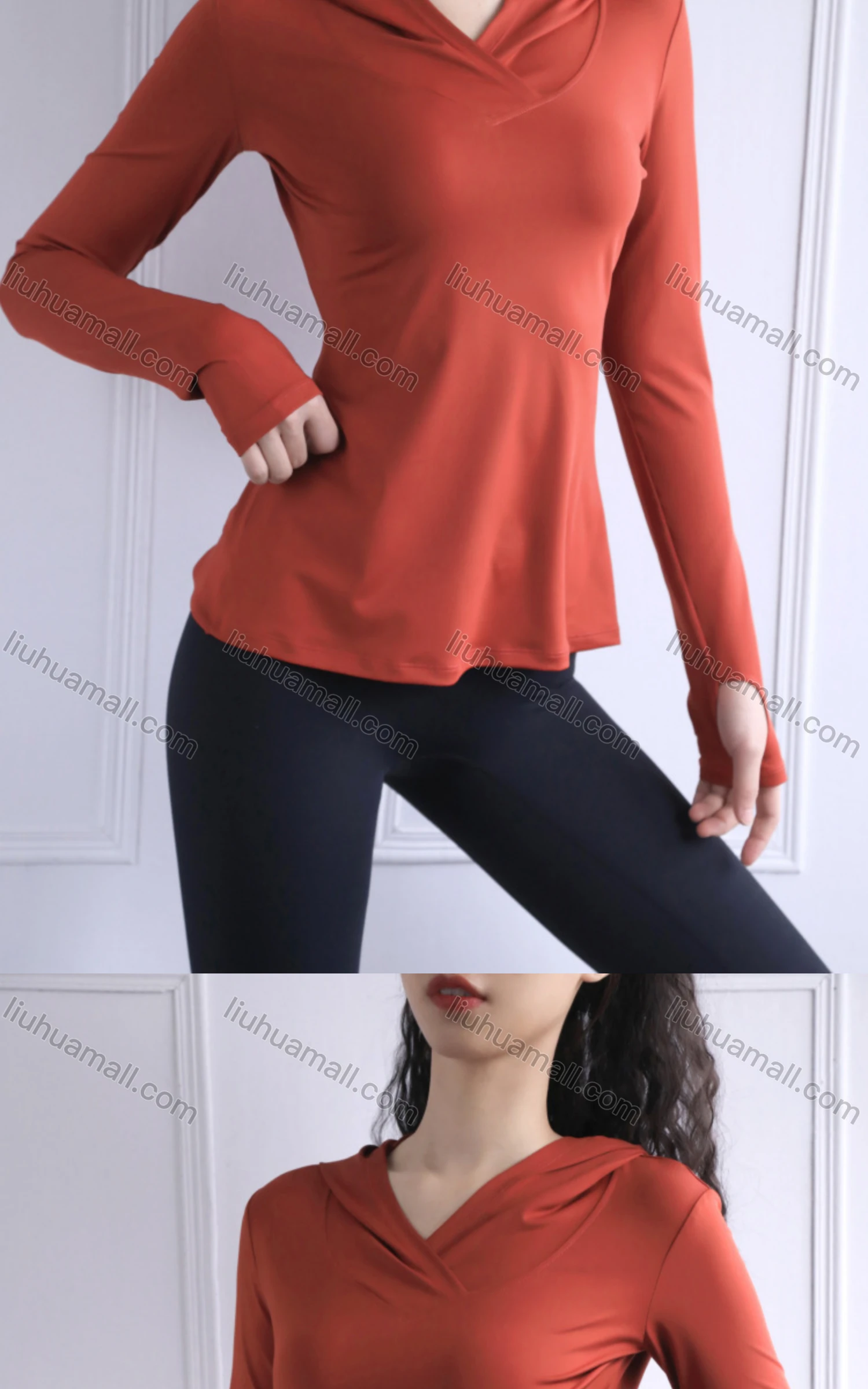 Wholesale Women's Sporty V Neck Long Sleeve Quick Dry Breathable Slim Fit Hoodies - Liuhuamall