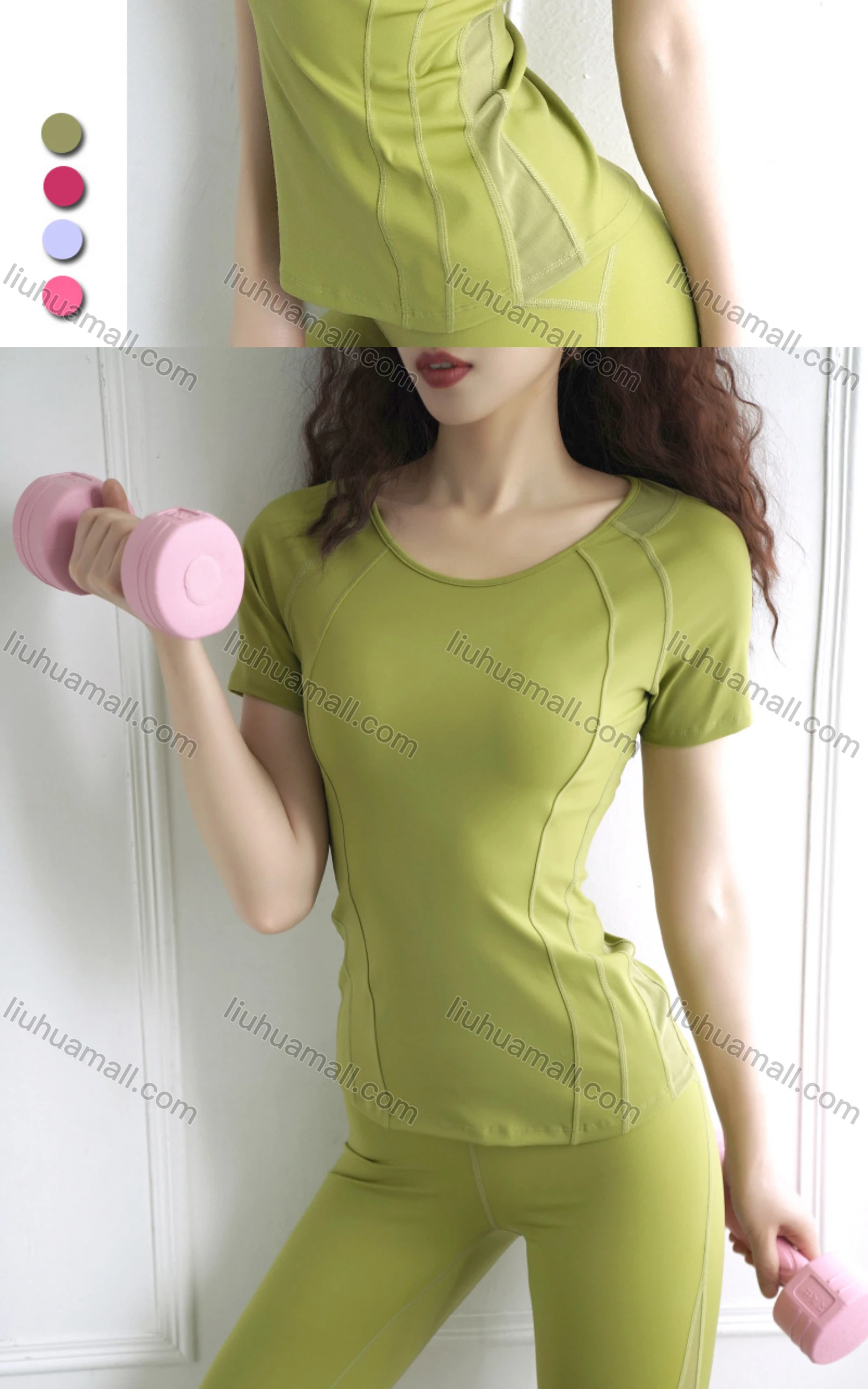 Wholesale Women's Sporty Crew Neck Quick Dry Breathable Slim Fit T-shirt - Liuhuamall