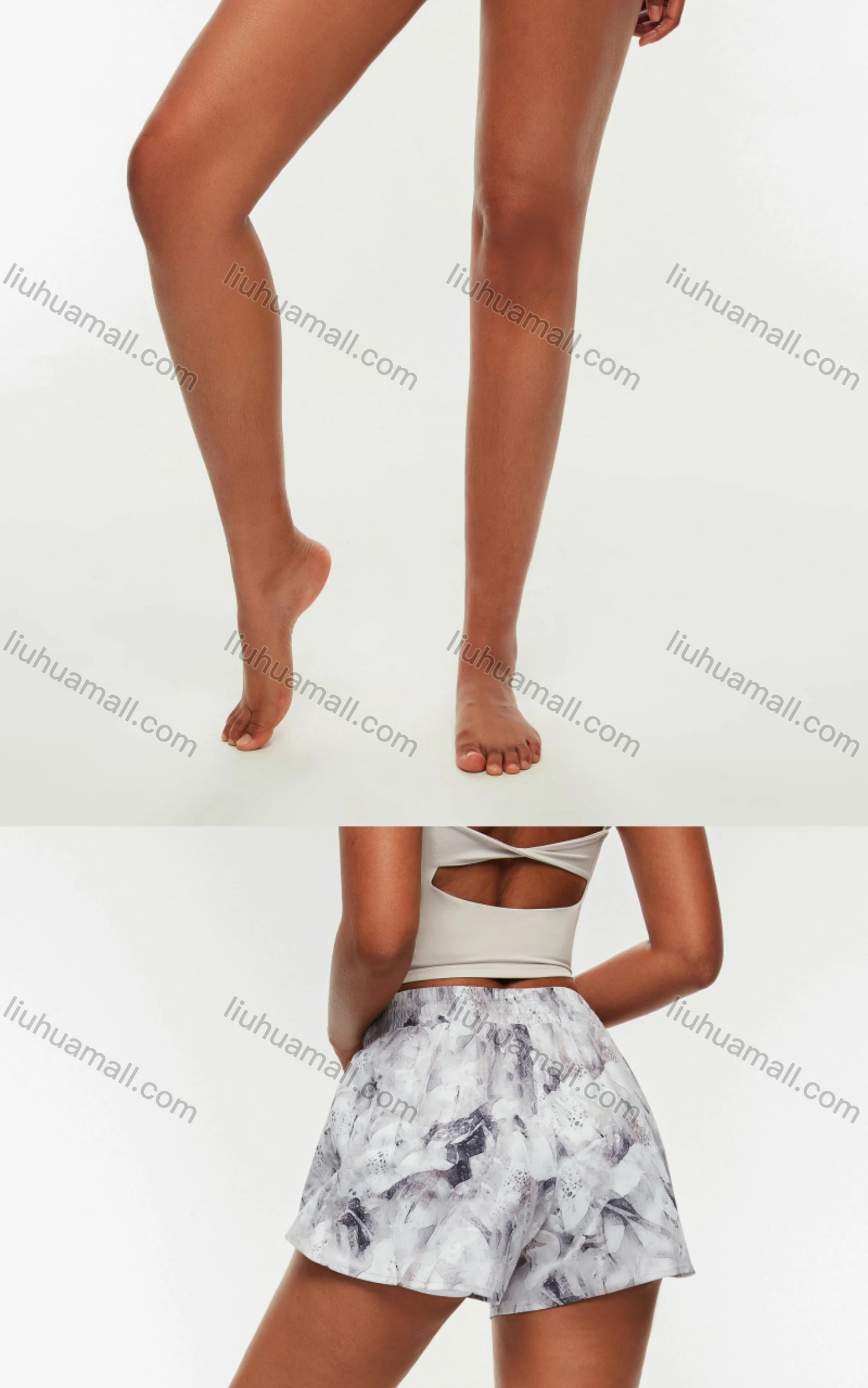 Wholesale Women's Sporty Drawstring Fake 2-piece Breathable Quick Dry Ink Print Shorts - Liuhuamall