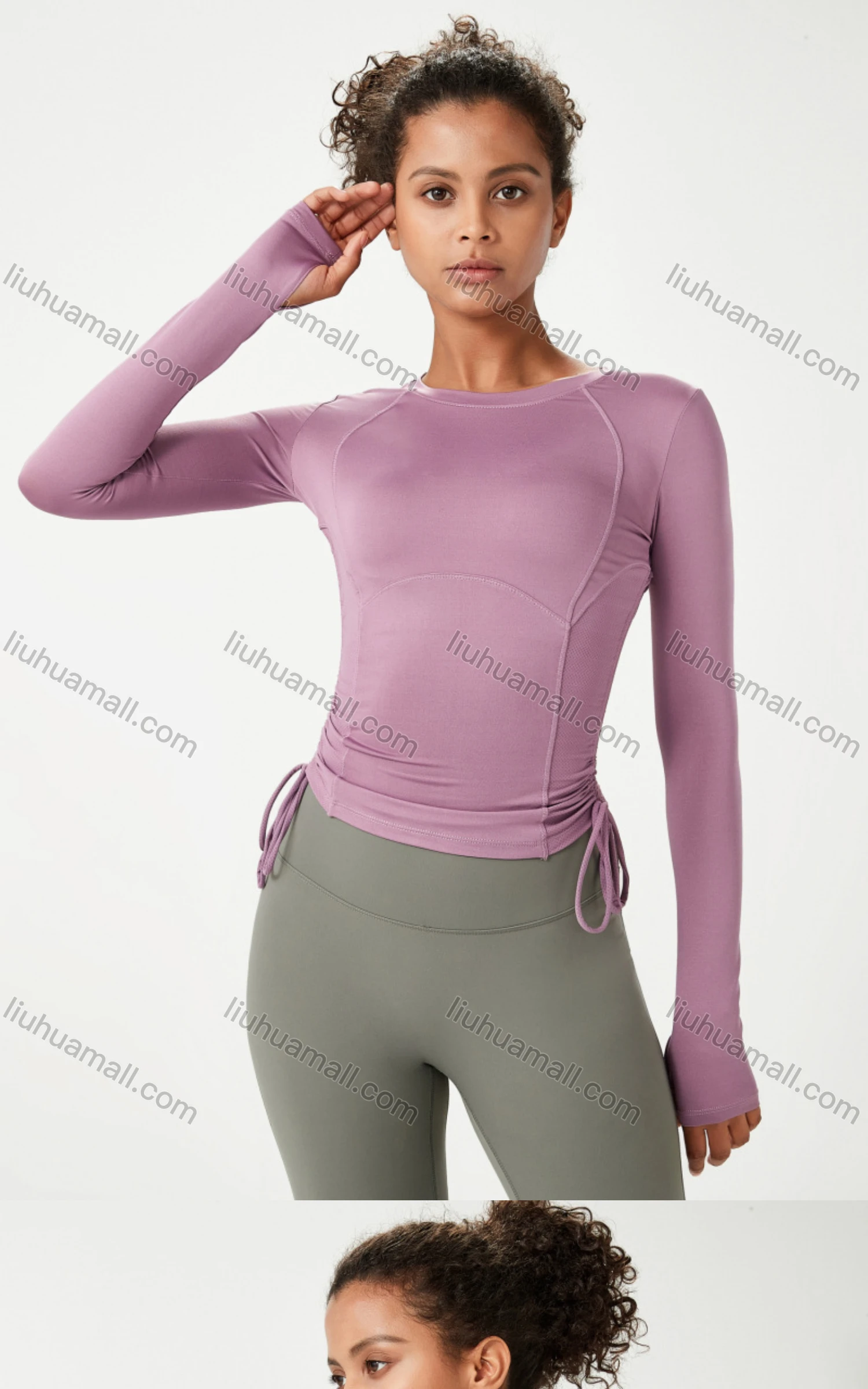 Wholesale Women's Sporty Crew Neck Drawstring Quick Dry Breathable Slim Fit T-shirt - Liuhuamall
