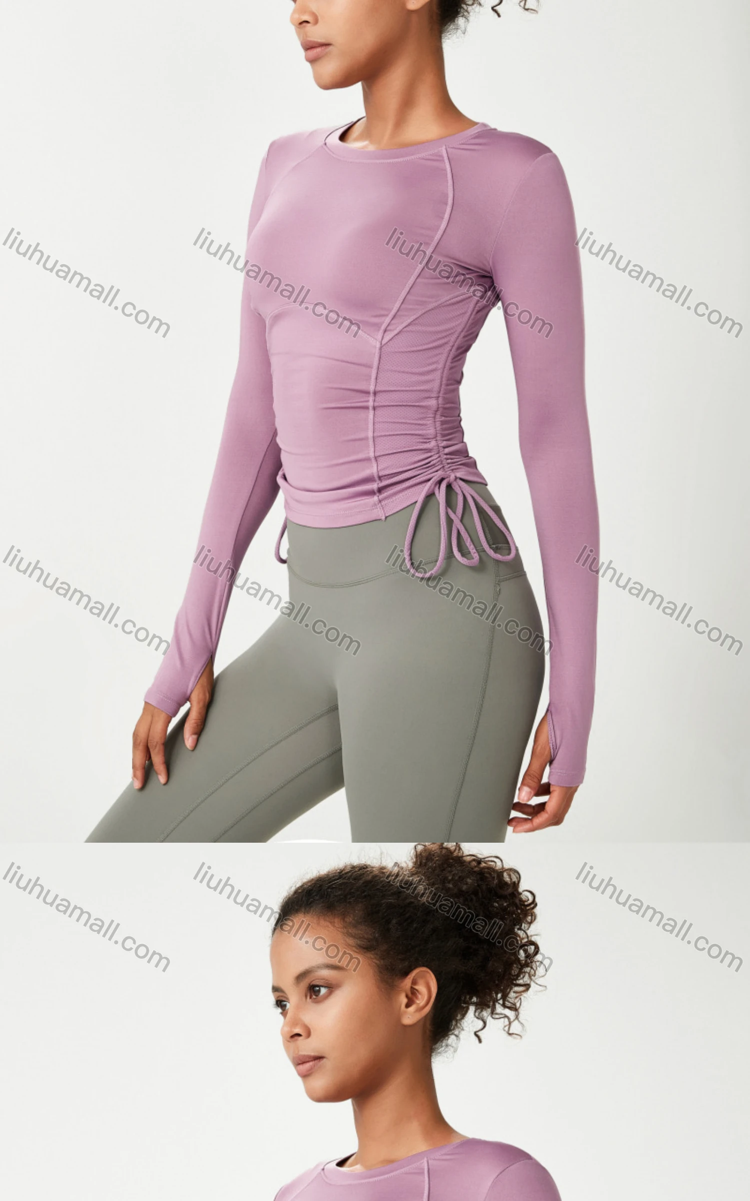 Wholesale Women's Sporty Crew Neck Drawstring Quick Dry Breathable Slim Fit T-shirt - Liuhuamall