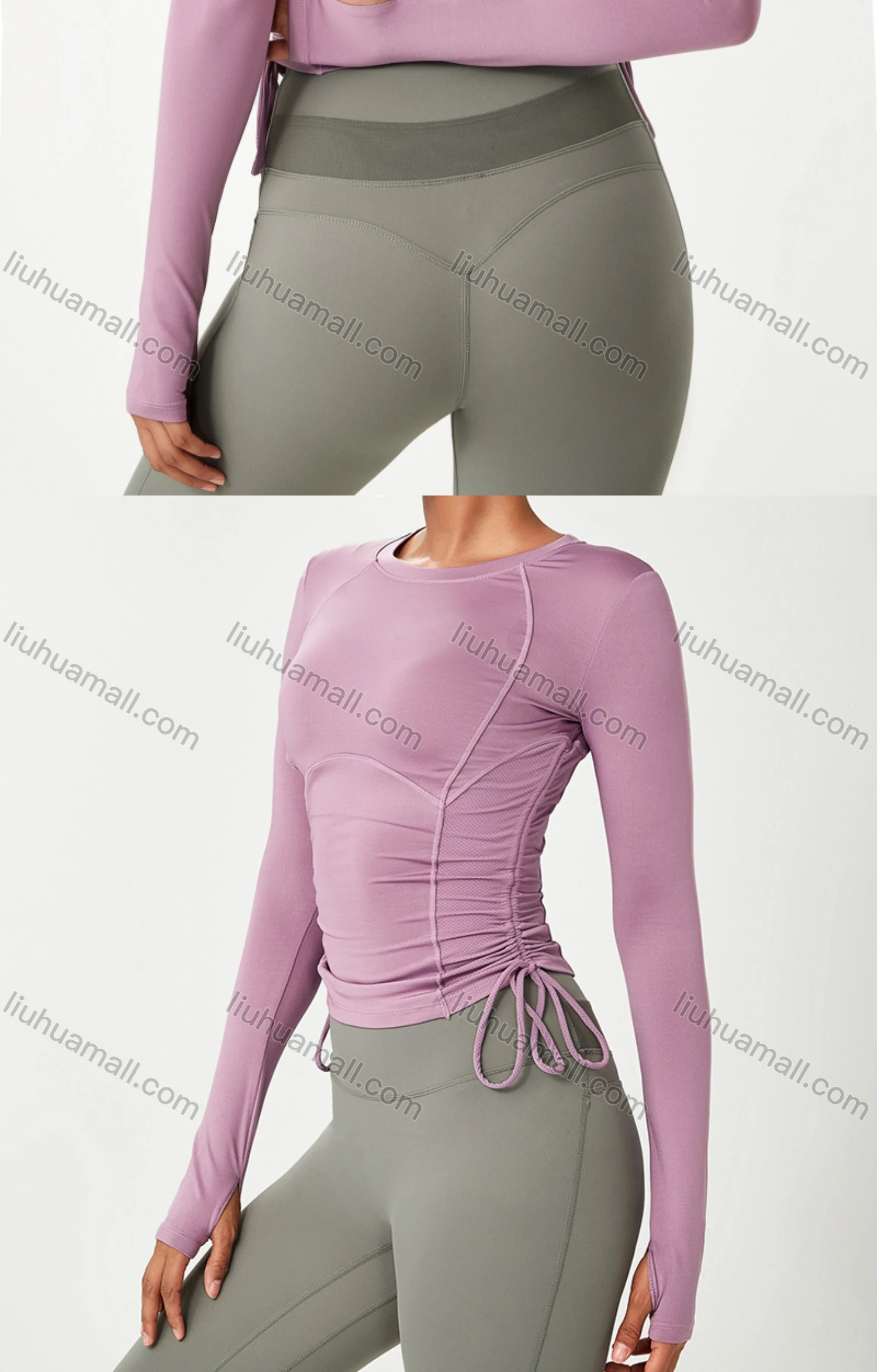 Wholesale Women's Sporty Crew Neck Drawstring Quick Dry Breathable Slim Fit T-shirt - Liuhuamall