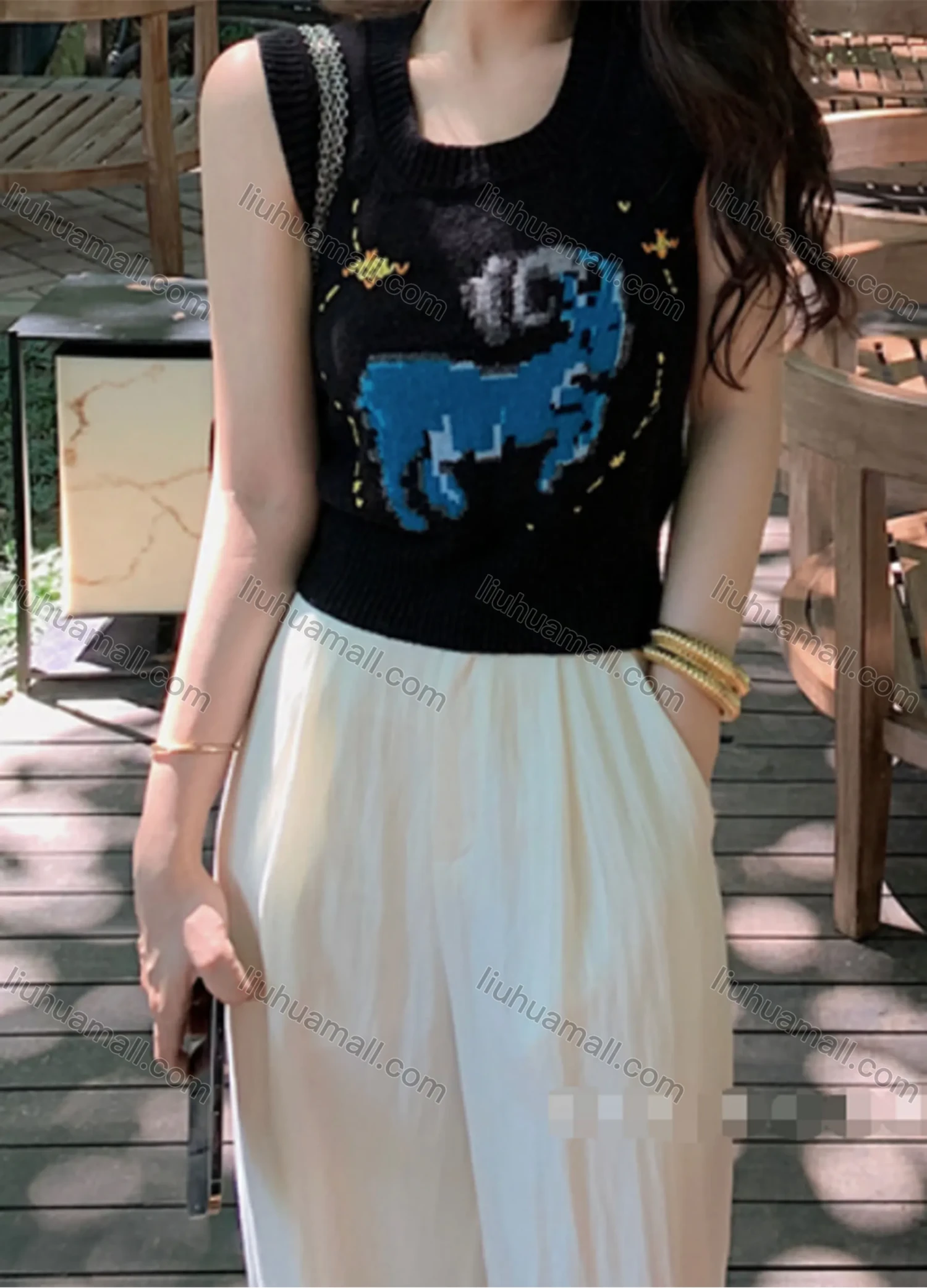 Wholesale Women's Casual Crew Neck Graphic Crop Tank Top 8116# - Liuhuamall