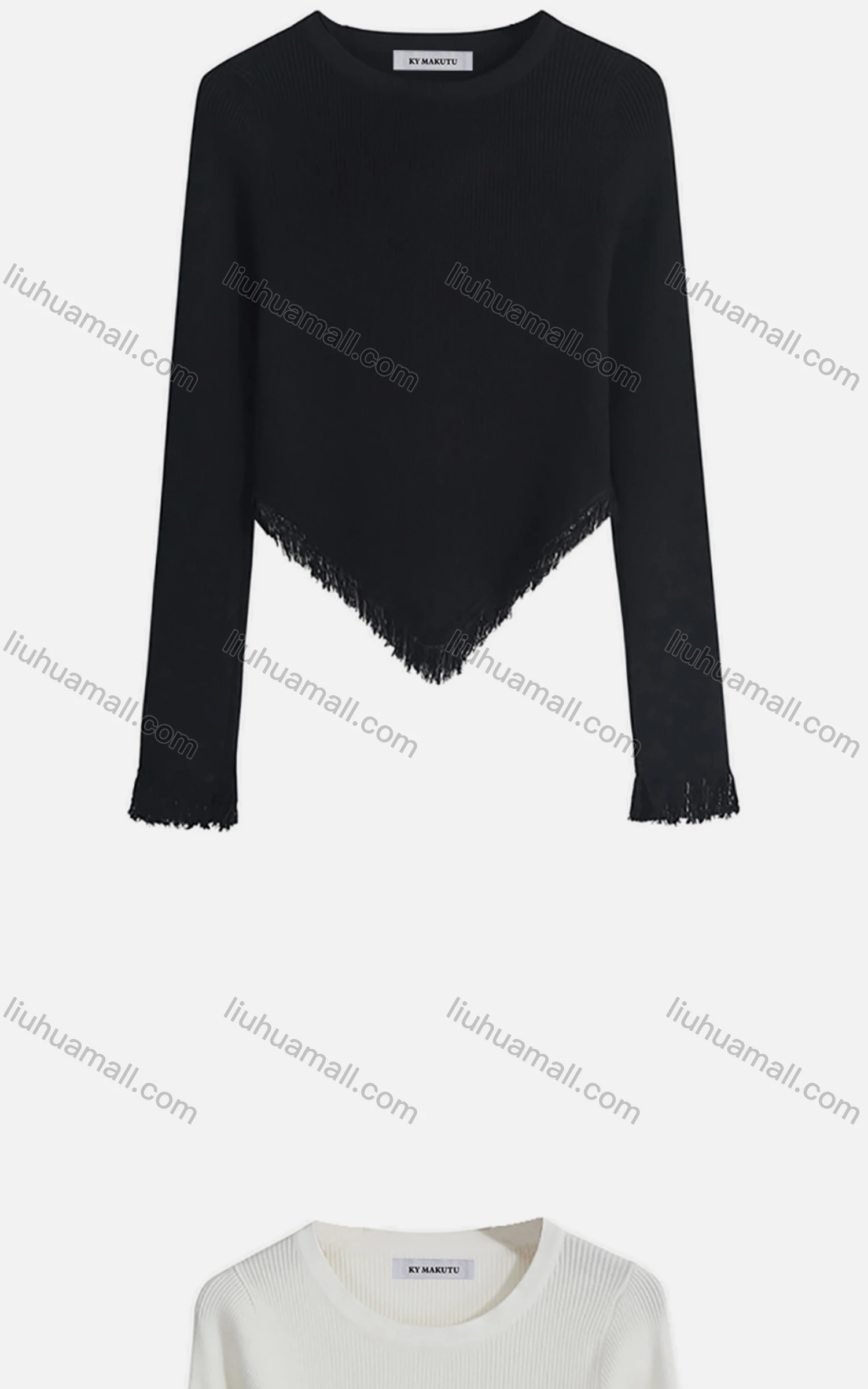 Wholesale Women's Casual Crew Neck Long Sleeve Frayed Raw Hem Crop Blouse 8119# - Liuhuamall
