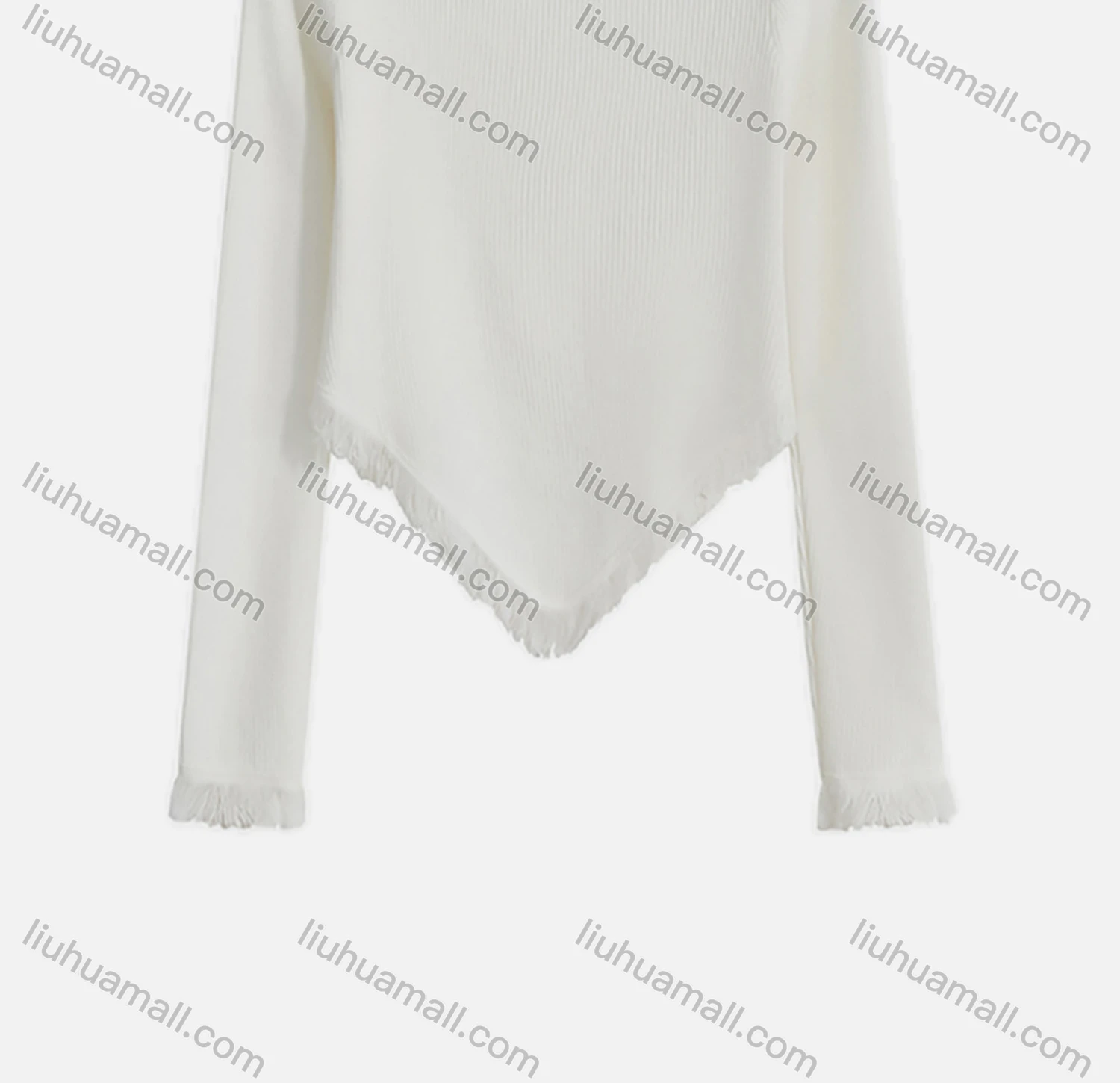 Wholesale Women's Casual Crew Neck Long Sleeve Frayed Raw Hem Crop Blouse 8119# - Liuhuamall