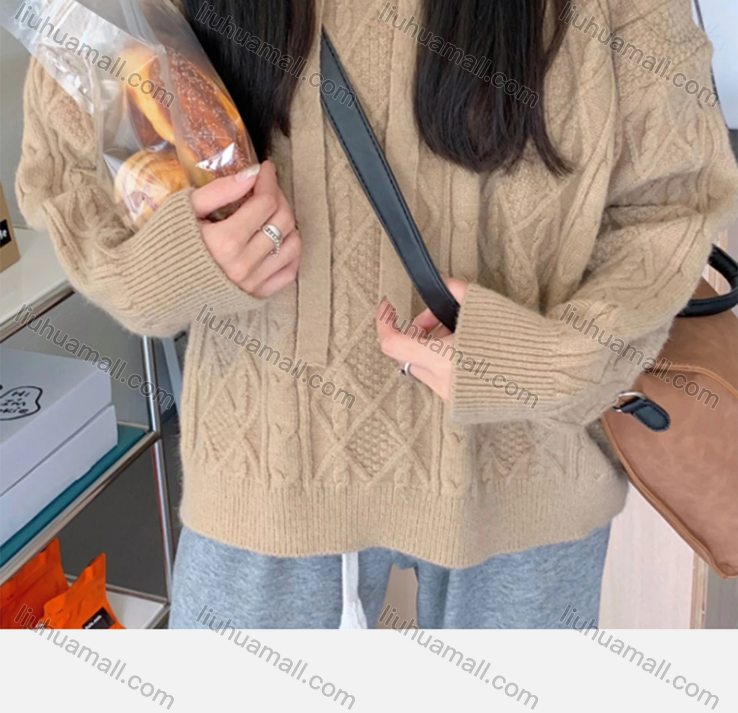 Wholesale Women's Casual Plain Long Sleeve Cable Knit Hoodies 8120# - Liuhuamall