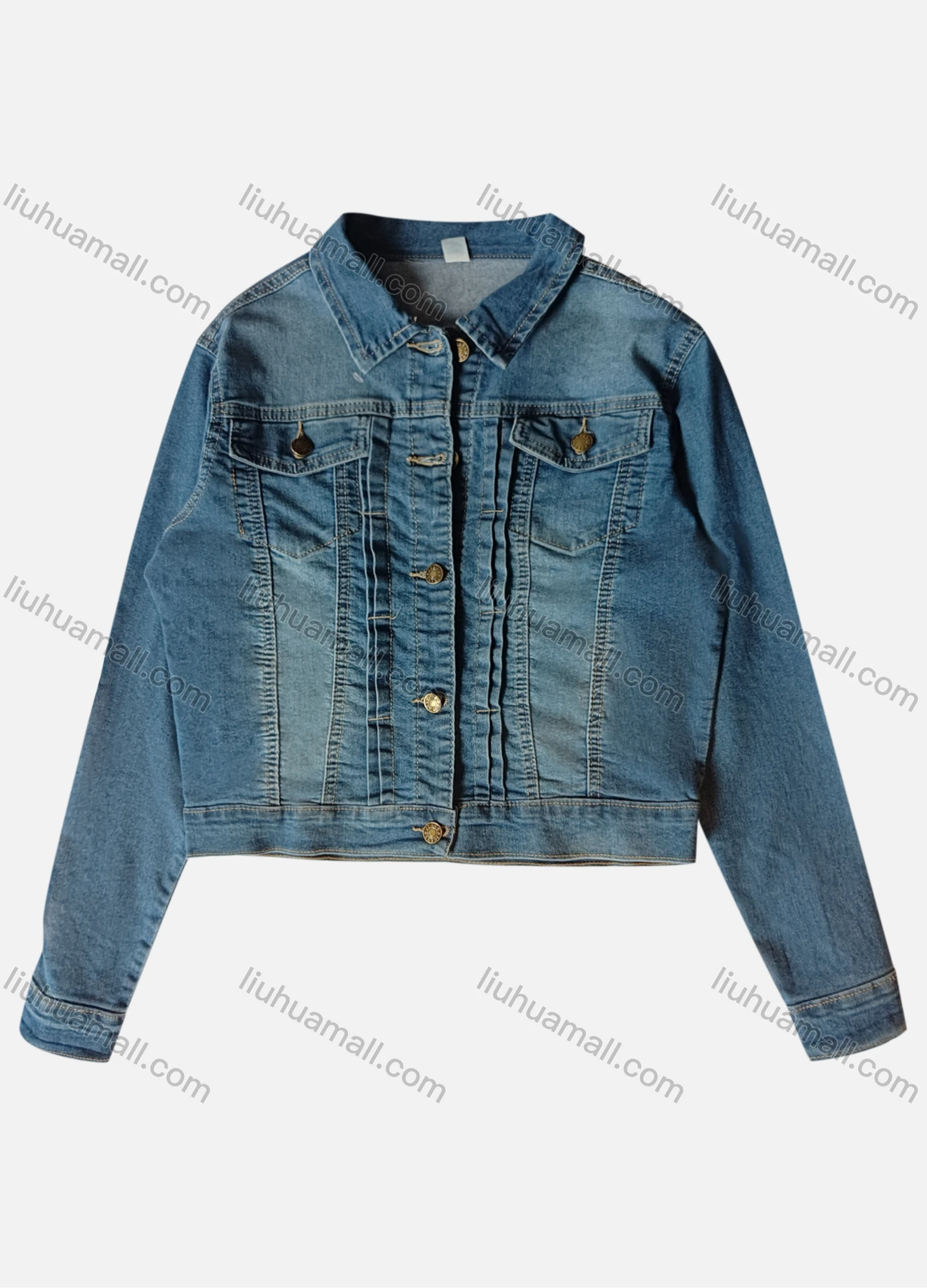 Wholesale Women's Casual Collared Button Down Long Sleeve Wash Denim Jacket - Liuhuamall