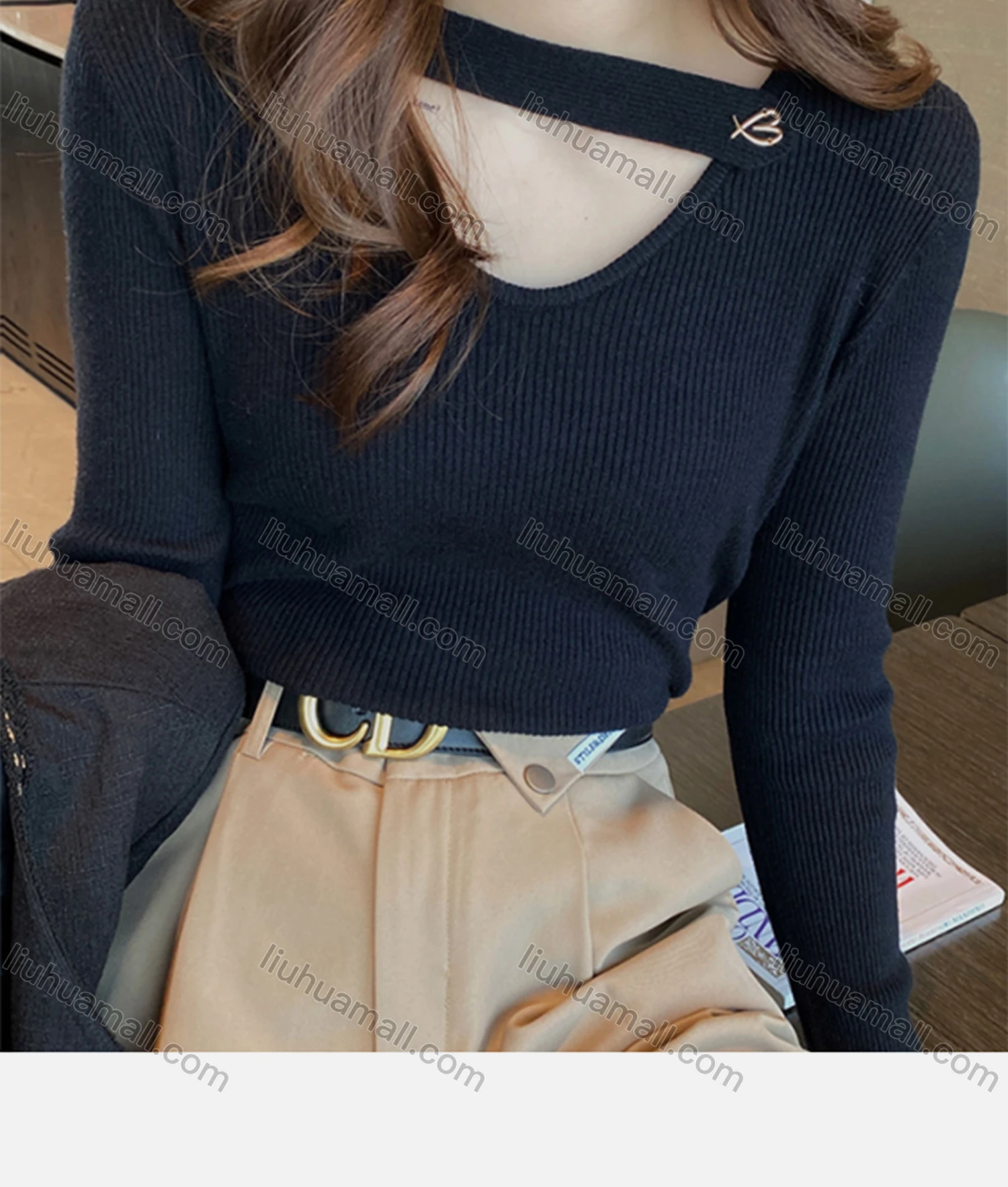 Wholesale Women's Casual V Neck Long Sleeve Plain Ribbed Blouse 8122# - Liuhuamall