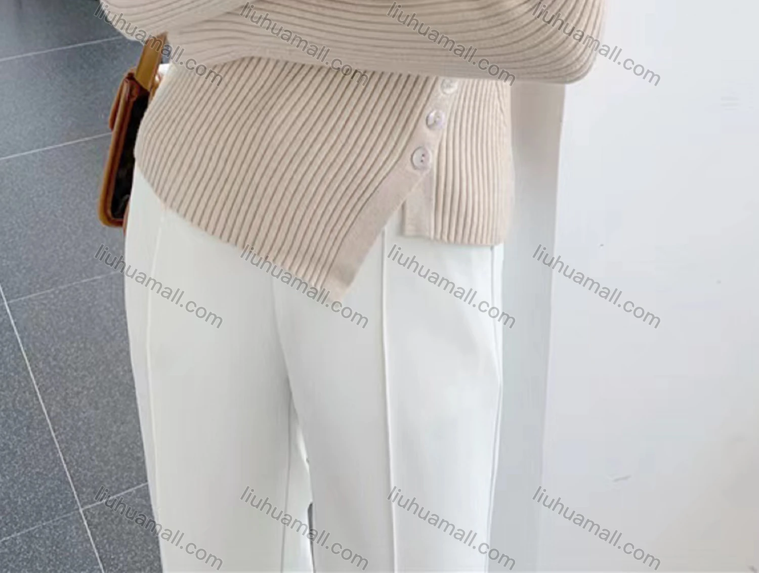 Wholesale Women's Casual Crew Neck Button Decor Plain Rib Knit Blouse 8123# - Liuhuamall