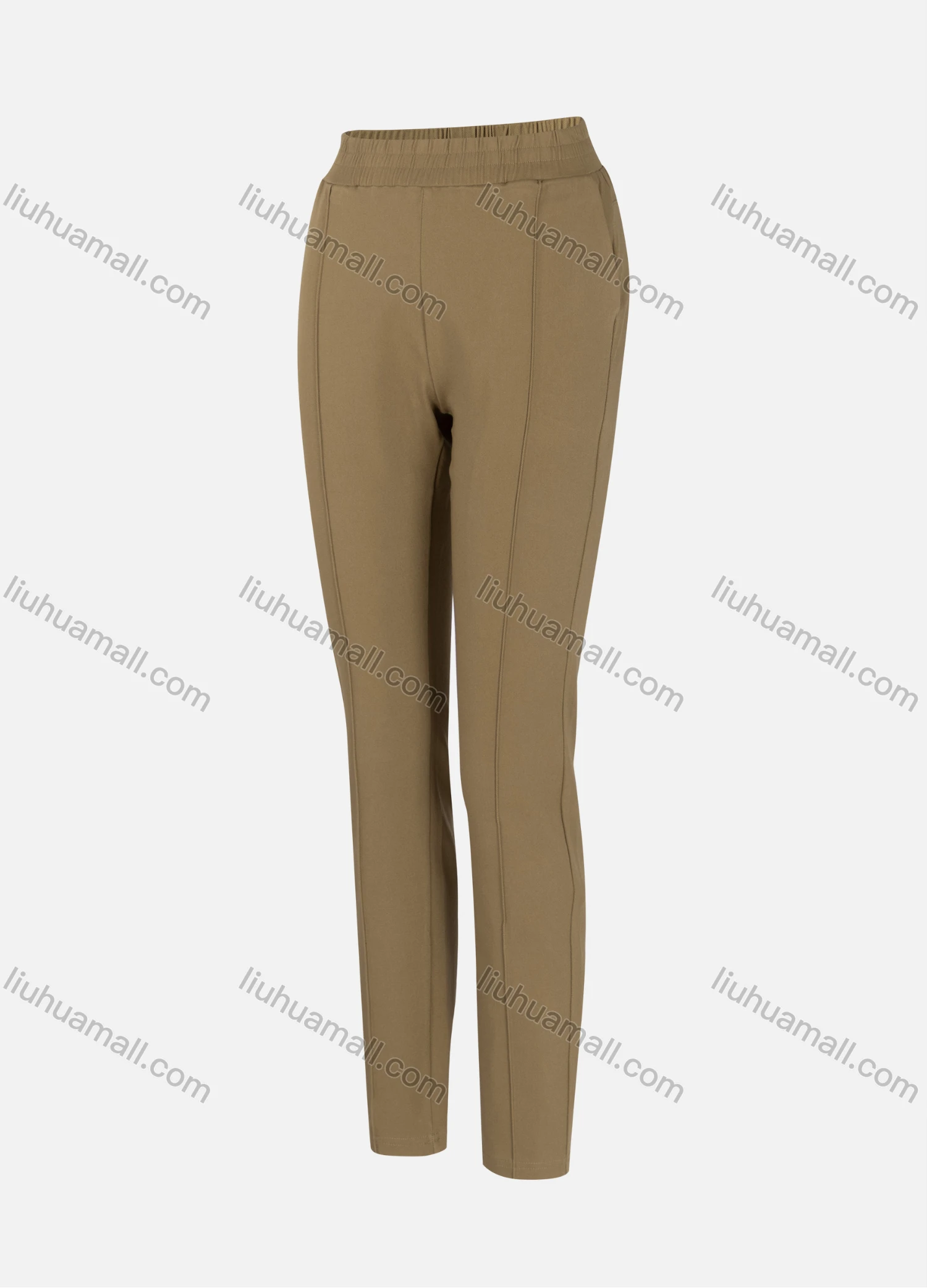 Wholesale Women's Casual Plain High Waist Straight Leg Ankle Length Slim Fit Pants W-15# - Liuhuamall