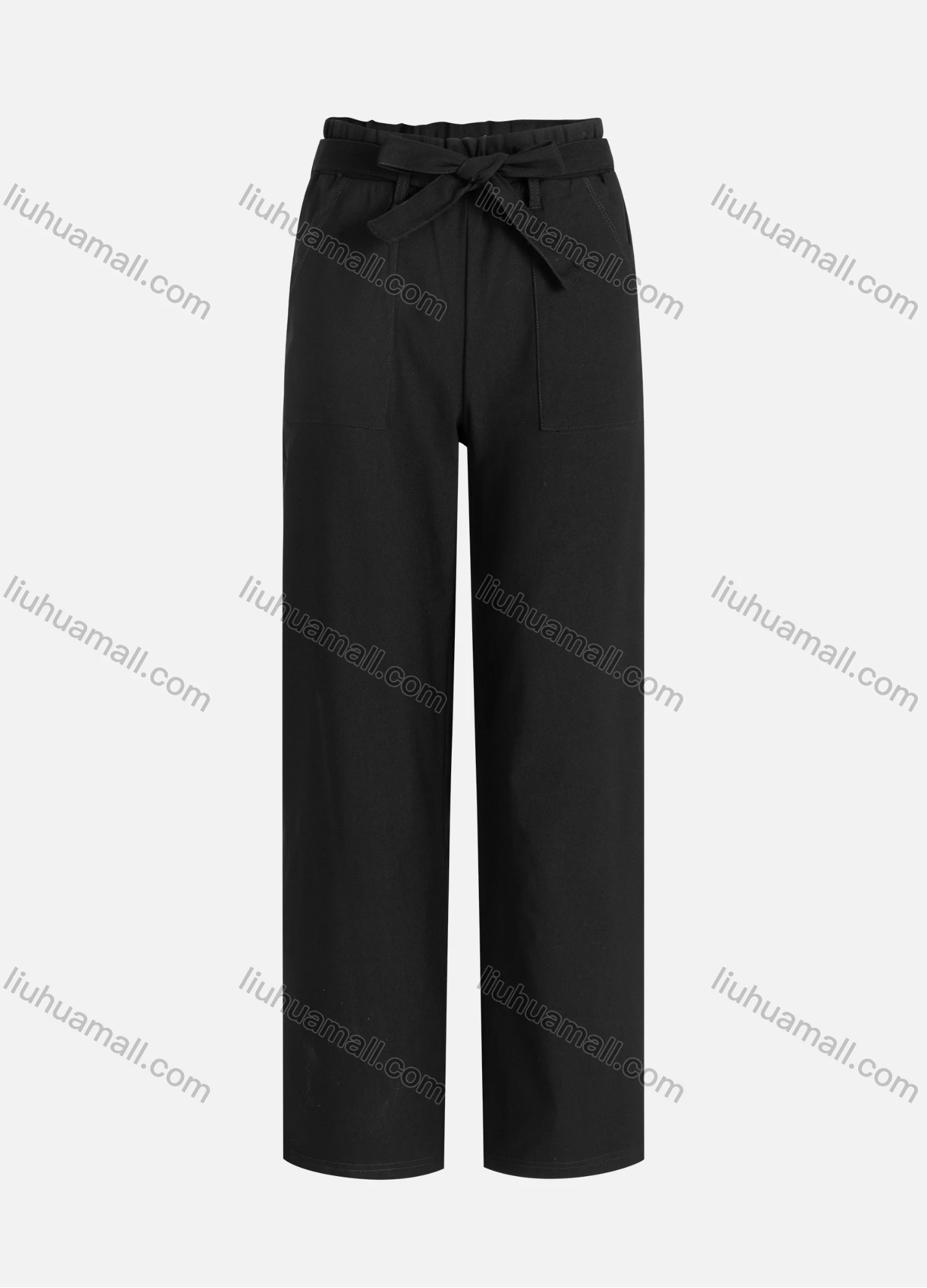 Wholesale Women's Casual Plain High Waist Wide Leg Ankle Length Pants With Belt W-10BK# - Liuhuamall