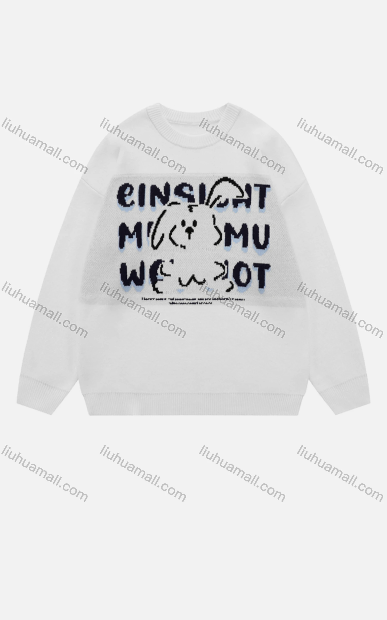 Wholesale Women's Casual Crew Neck Rabbit Letter Knit Sweater 8136# - Liuhuamall