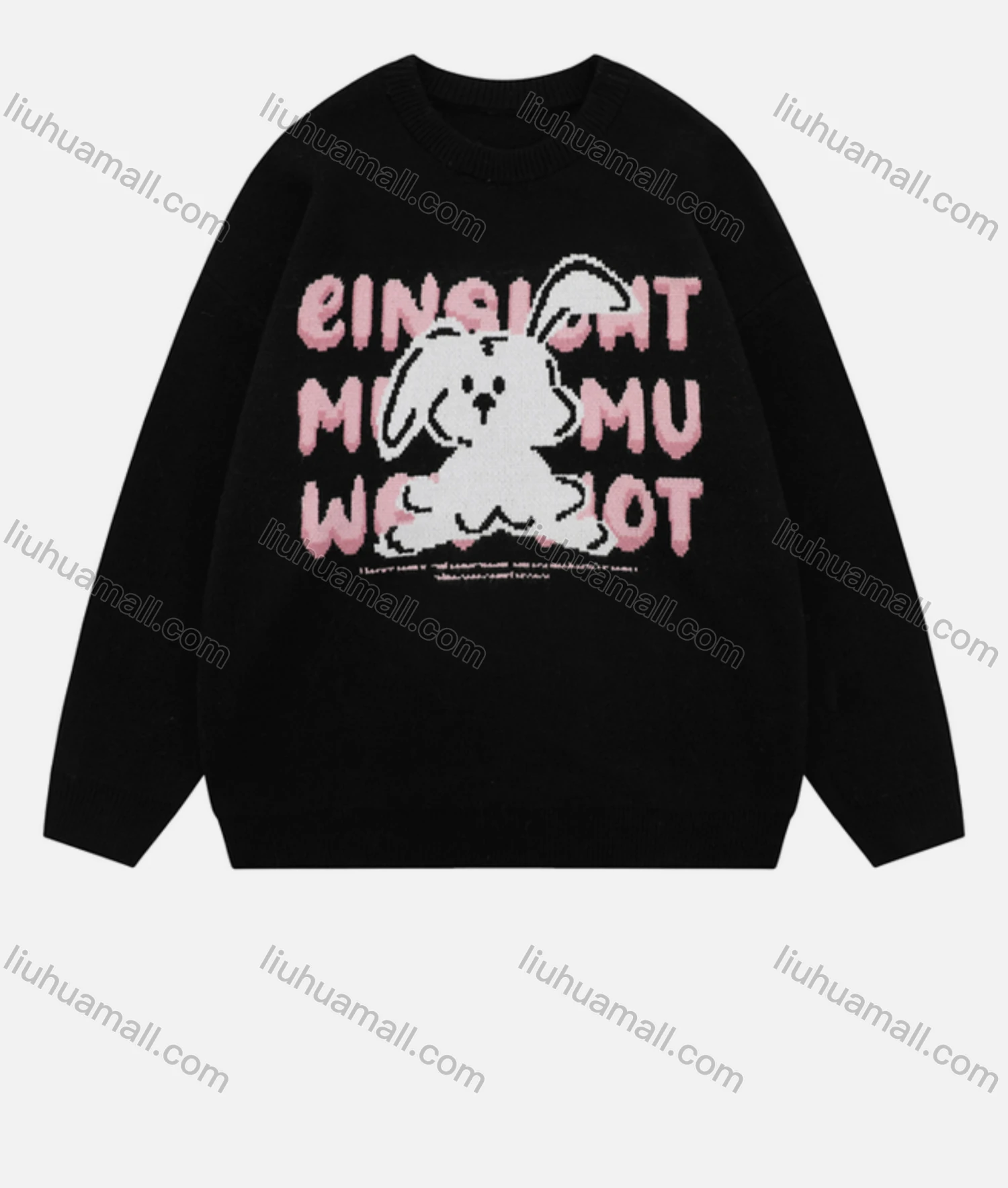 Wholesale Women's Casual Crew Neck Rabbit Letter Knit Sweater 8136# - Liuhuamall