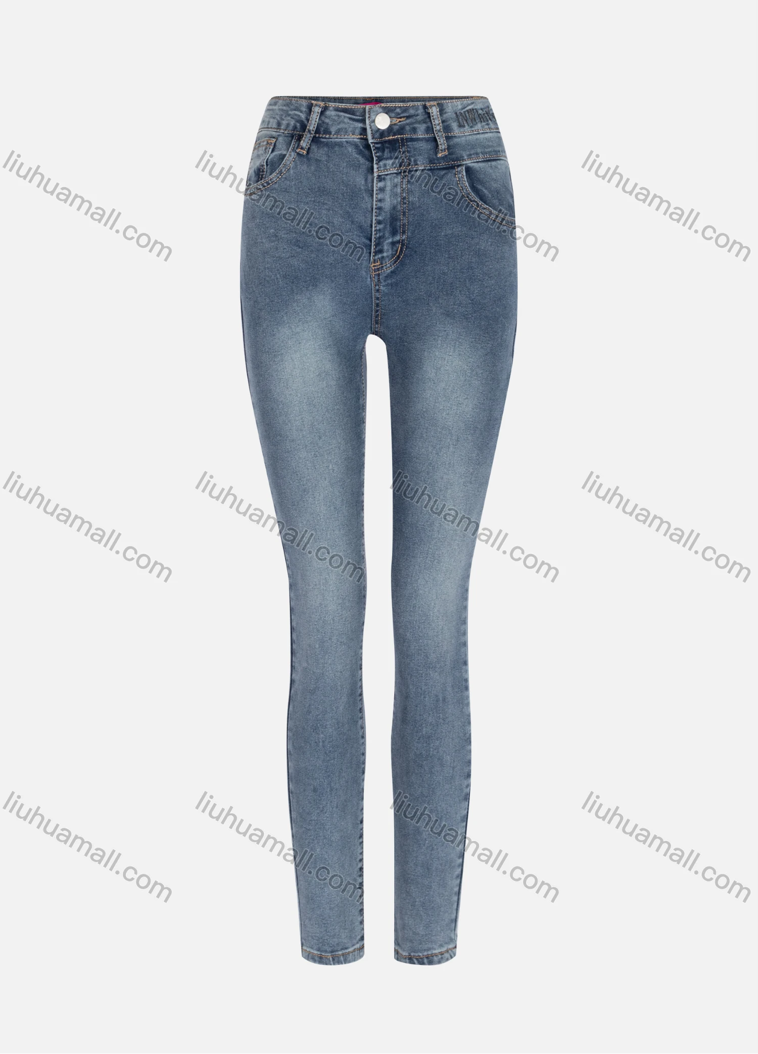 Wholesale Women's Casual Plain Distressed High Waist Straight Leg Ankle Length Skinny Fit Jeans MJ-371BU# - Liuhuamall