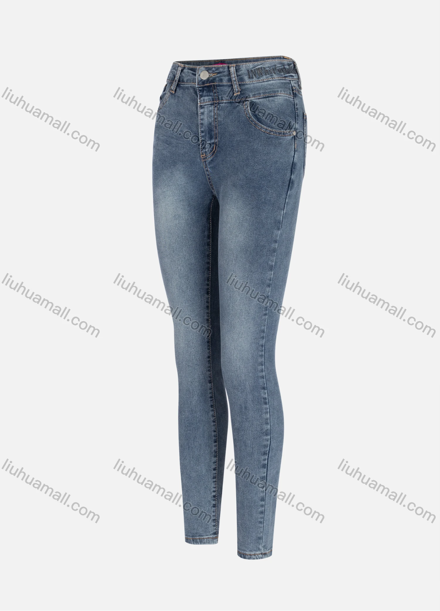 Wholesale Women's Casual Plain Distressed High Waist Straight Leg Ankle Length Skinny Fit Jeans MJ-371BU# - Liuhuamall