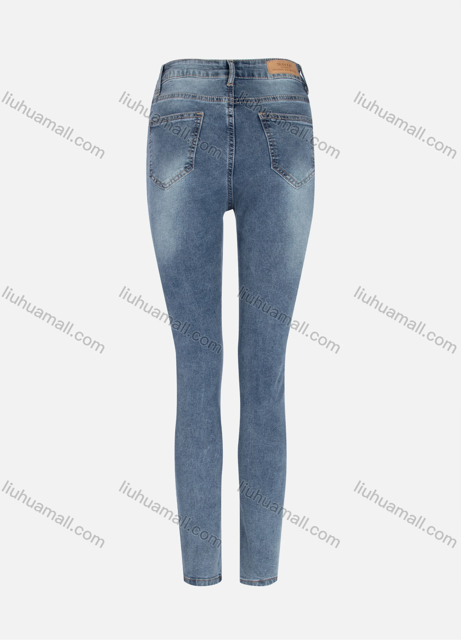 Wholesale Women's Casual Plain Distressed High Waist Straight Leg Ankle Length Skinny Fit Jeans MJ-371BU# - Liuhuamall