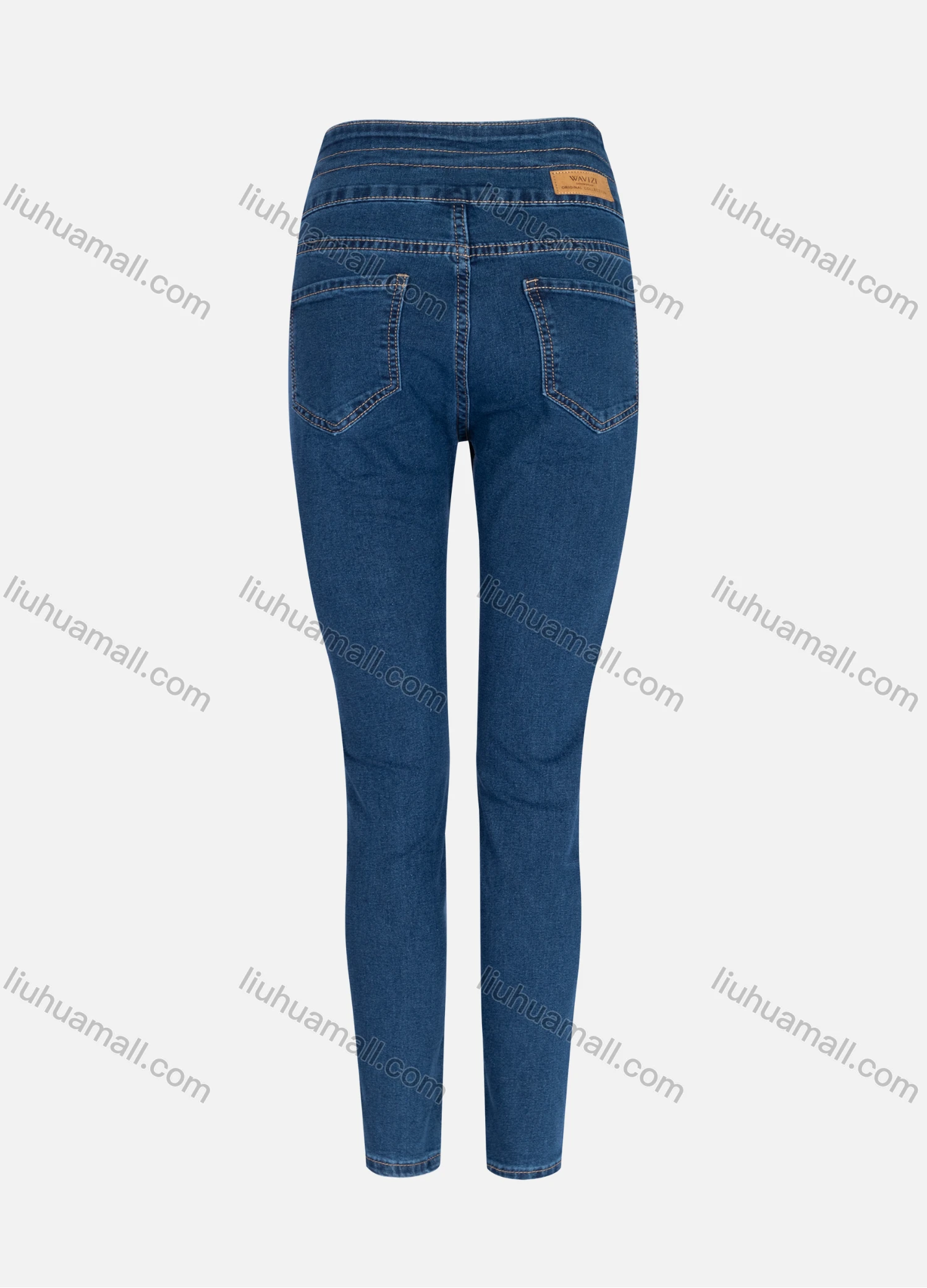 Wholesale Women's Casual Plain High Waist Drawstring Straight Leg Ankle Length Skinny Fit Jeans MJ-44MB# - Liuhuamall