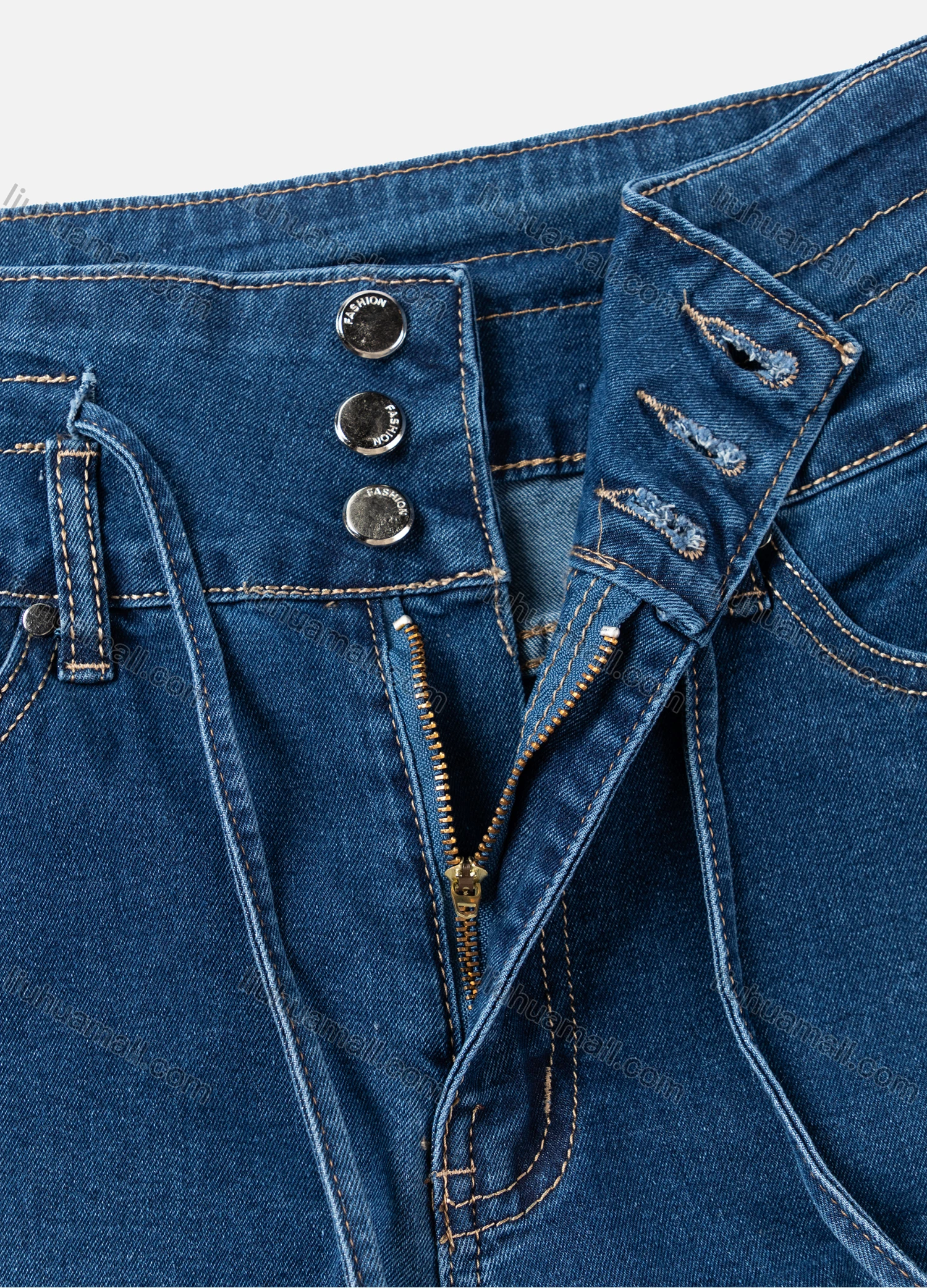 Wholesale Women's Casual Plain High Waist Drawstring Straight Leg Ankle Length Skinny Fit Jeans MJ-44MB# - Liuhuamall