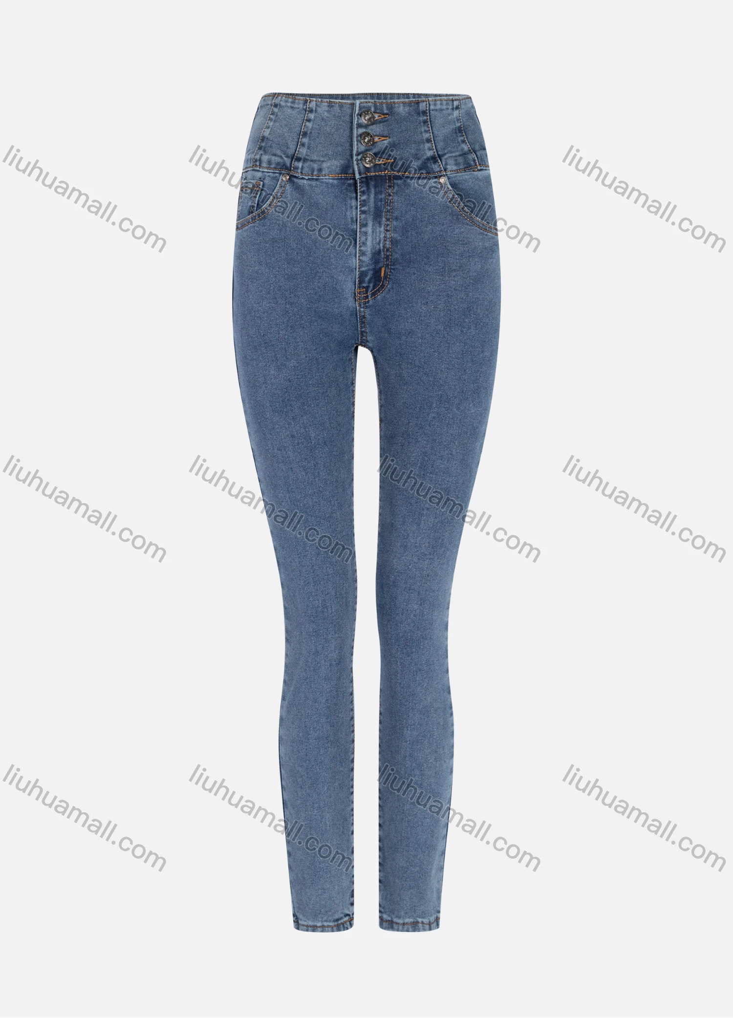 Wholesale Women's Casual Plain High Waist Straight Leg Ankle Length Skinny Fit Jeans MJ-294BU# - Liuhuamall