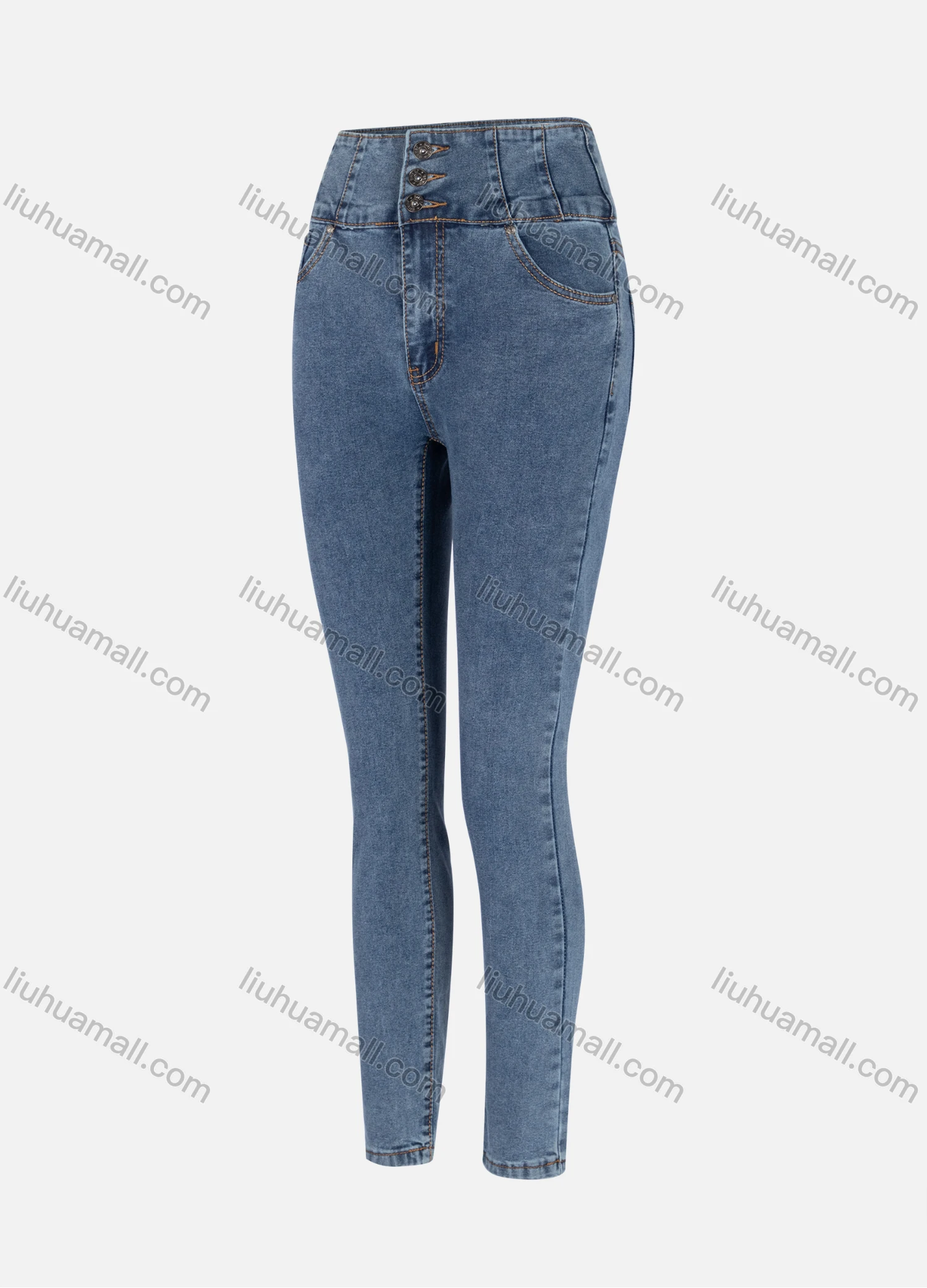 Wholesale Women's Casual Plain High Waist Straight Leg Ankle Length Skinny Fit Jeans MJ-294BU# - Liuhuamall