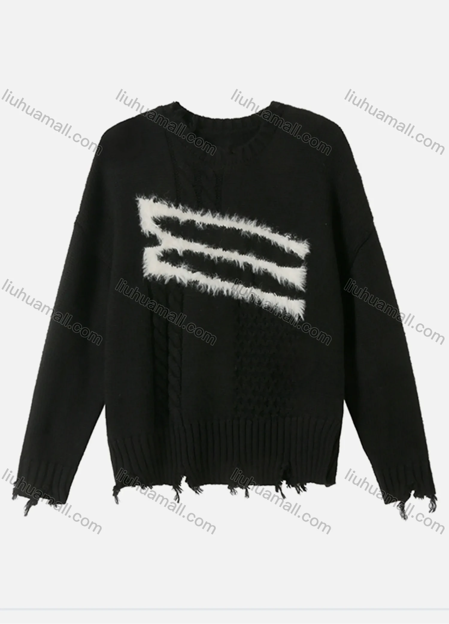 Wholesale Women's Casual Crew Neck Frayed Raw Hem Knit Top 8143# - Liuhuamall