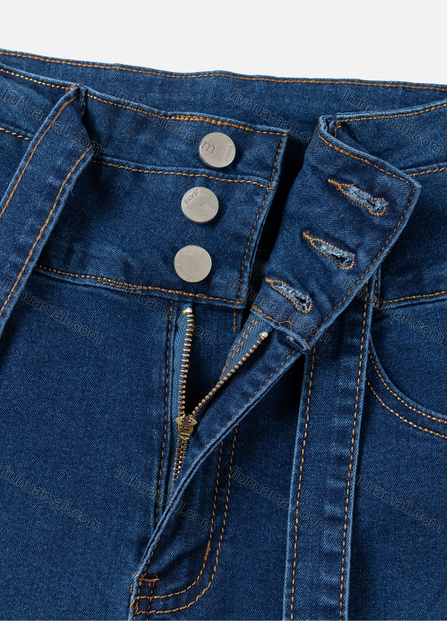 Wholesale Women's Casual Plain High Waist Tie Front Straight Leg Ankle Length Skinny Fit Jeans WZ-4MB# - Liuhuamall