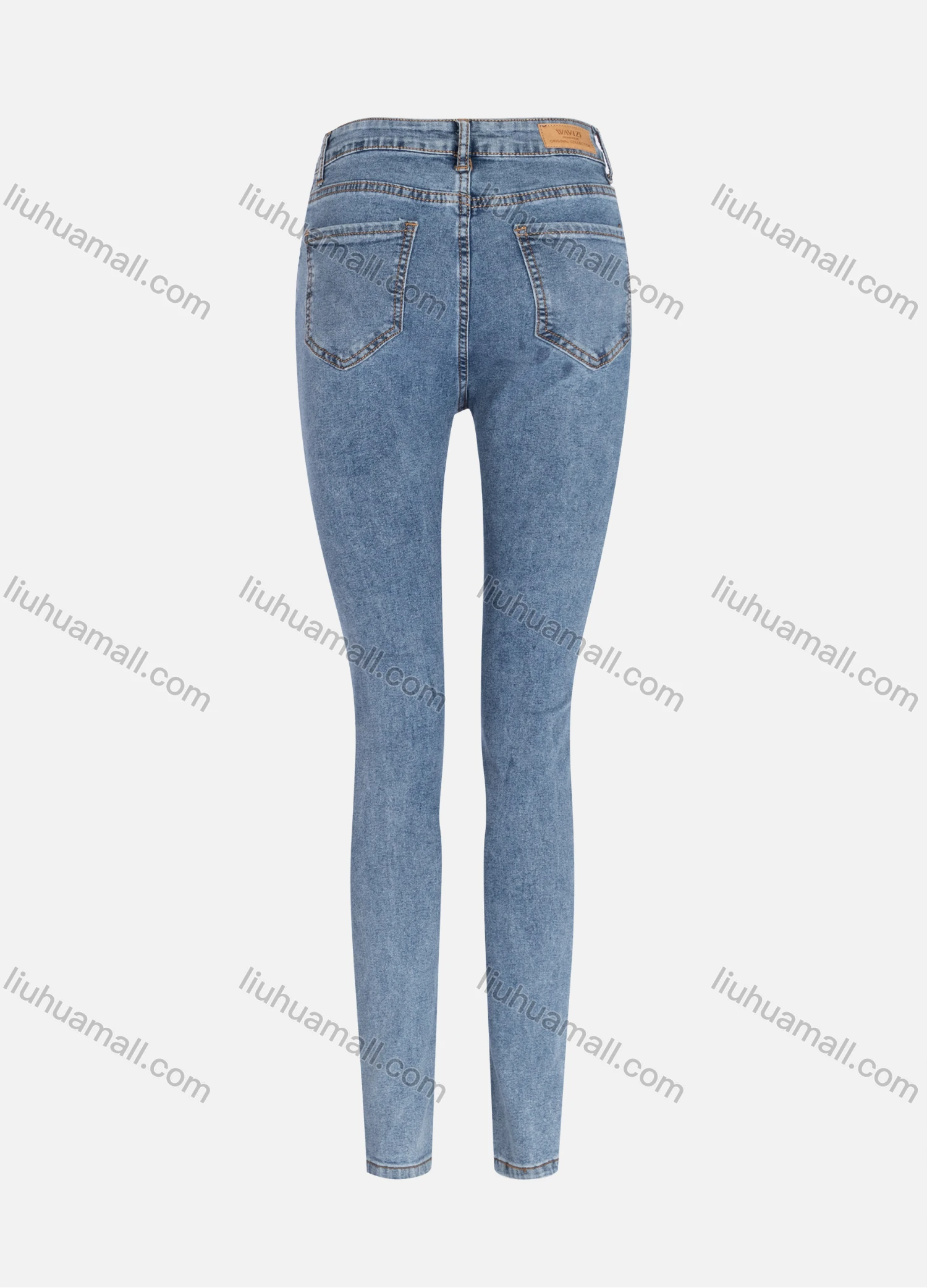 Wholesale Women's Casual Plain High Waist Ripped Straight Leg Ankle Length Skinny Fit Jeans MZ-8BU# - Liuhuamall