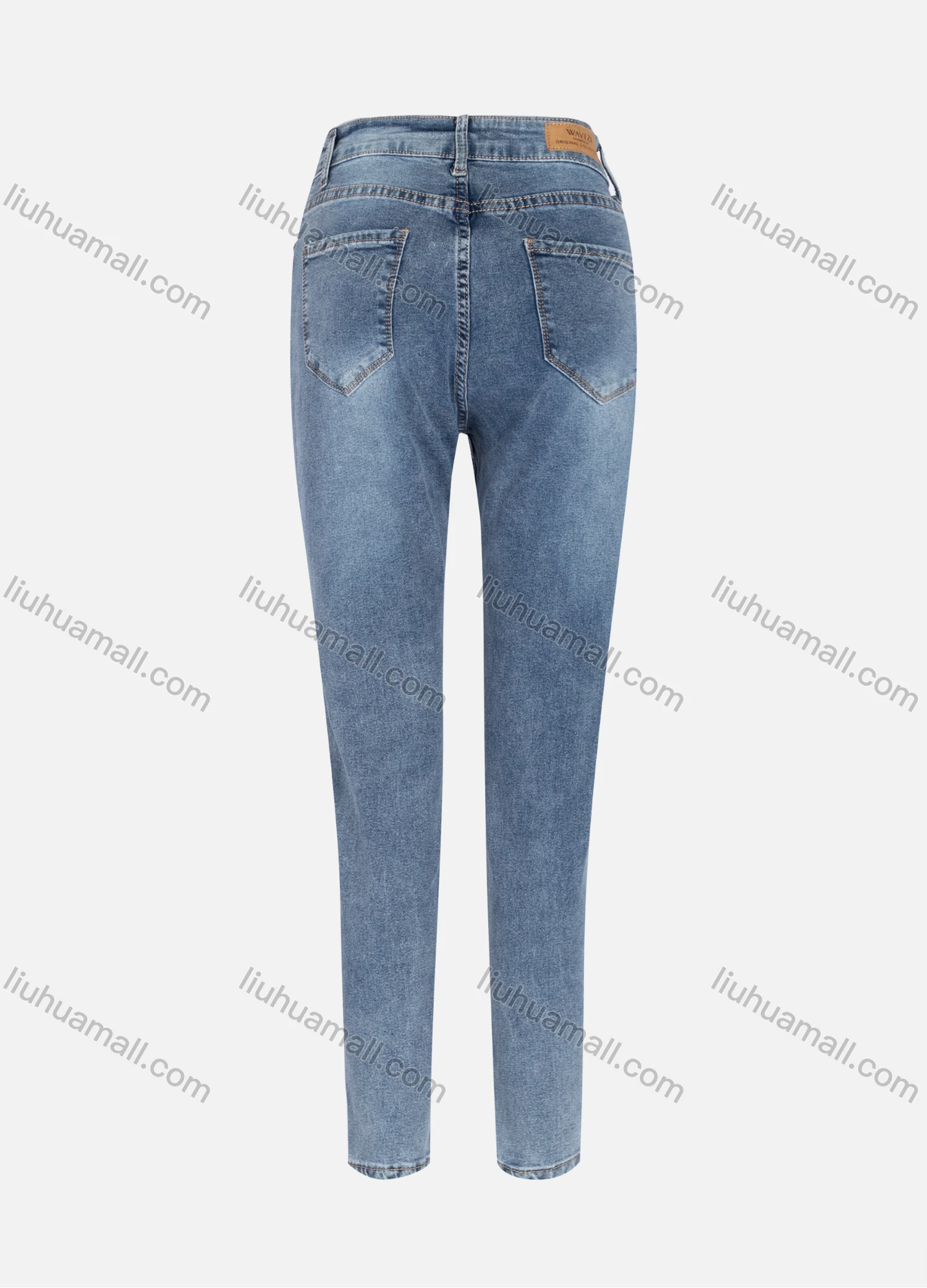 Wholesale Women's Casual Plain Ripped High Waist Straight Leg Ankle Length Slim Fit Jeans W2-2BU# - Liuhuamall