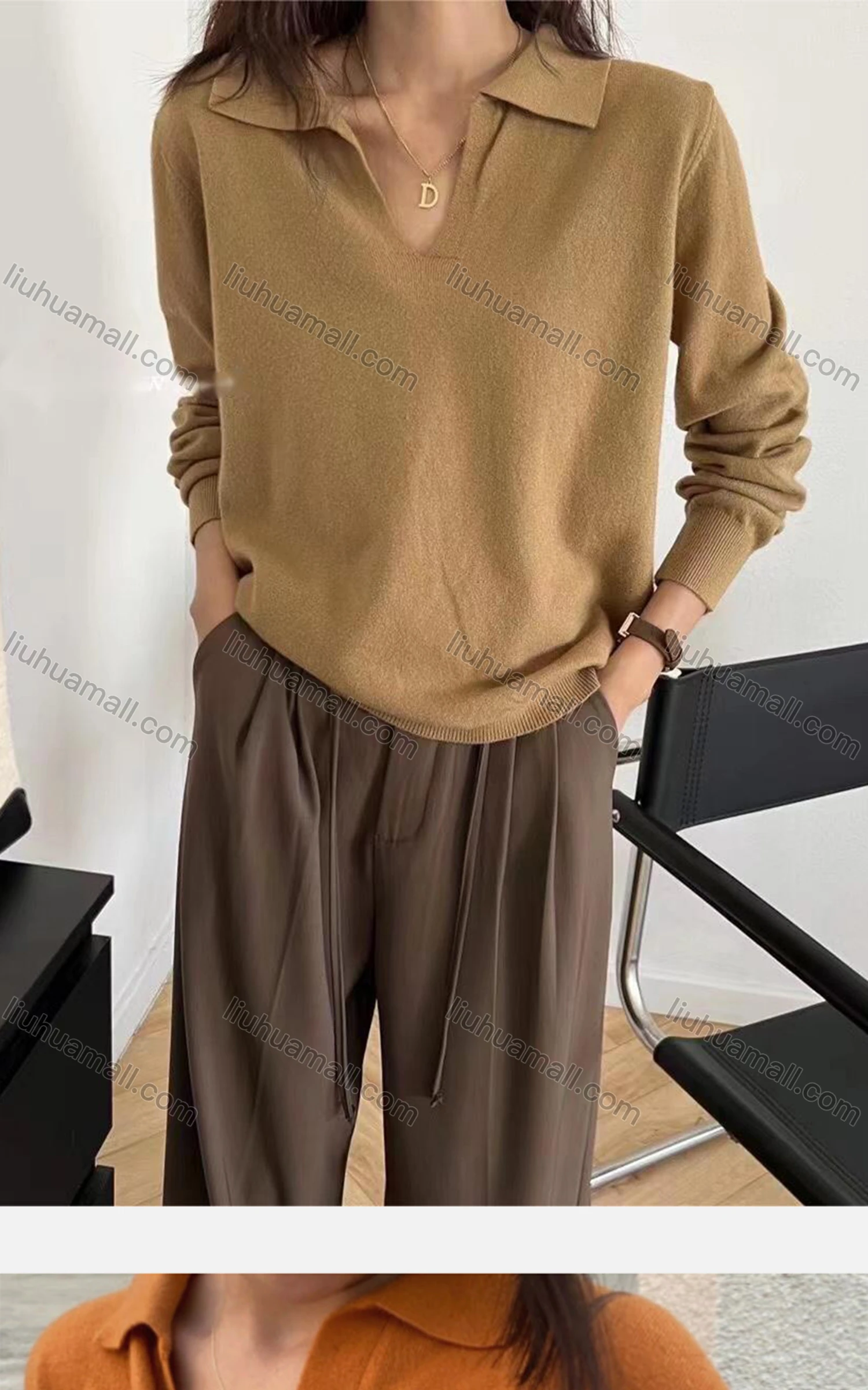 Wholesale Women's Casual Turn-down Collar Long Sleeve Knit Blouse 8147# - Liuhuamall