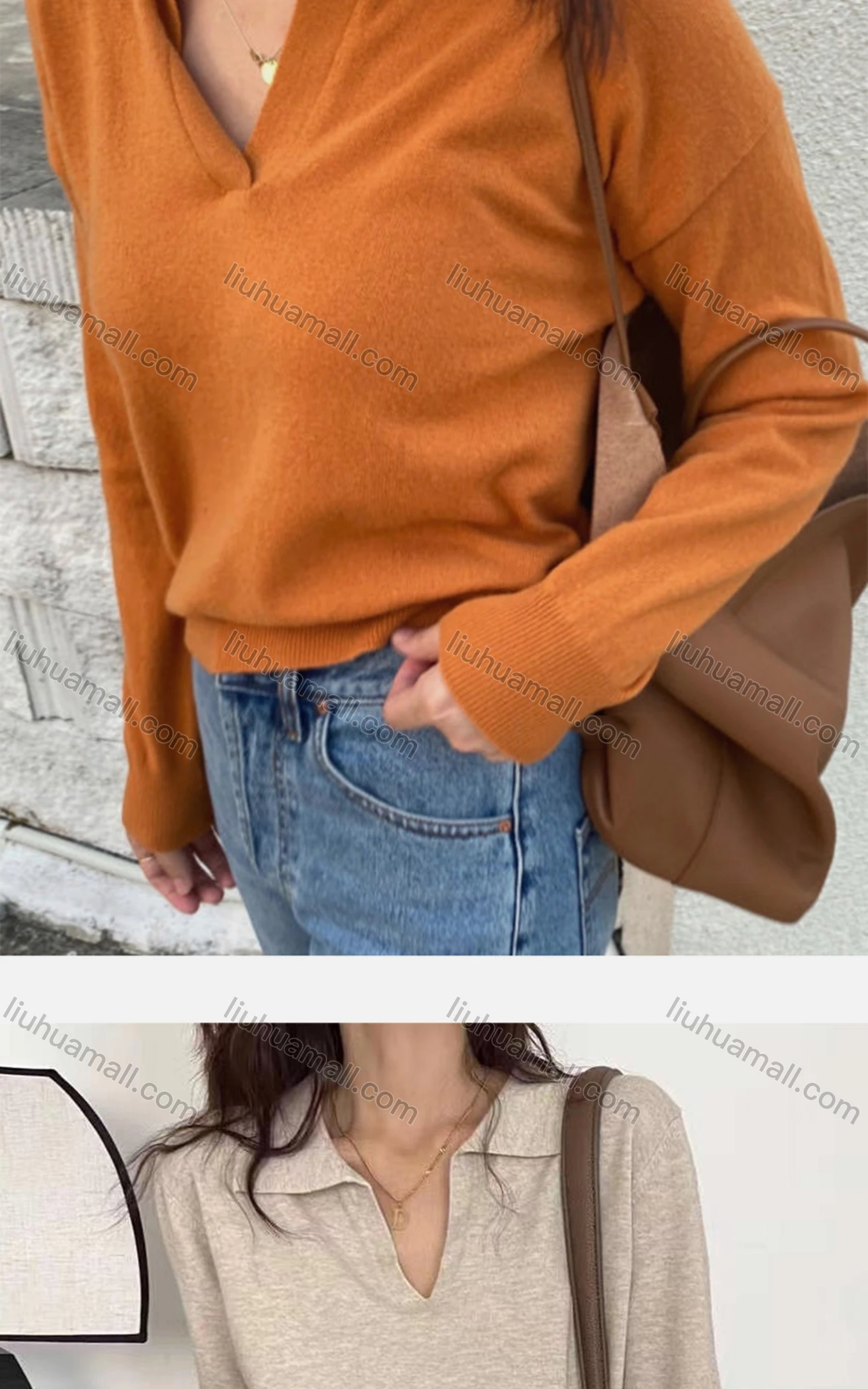 Wholesale Women's Casual Turn-down Collar Long Sleeve Knit Blouse 8147# - Liuhuamall