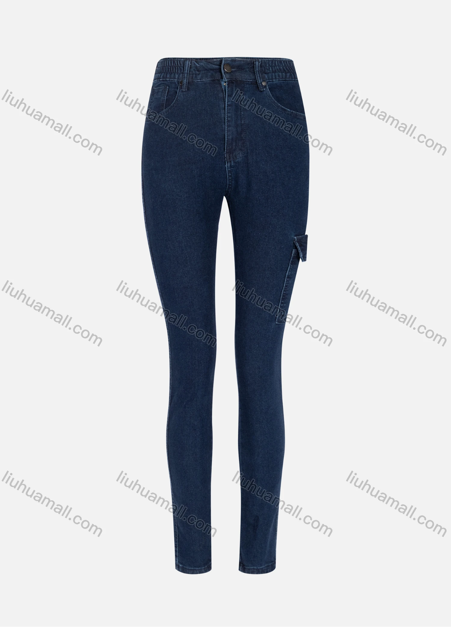 Wholesale Women's Casual Plain High Waist Straight Leg Ankle Length Flap Pockets Skinny Fit Jeans WZ-6DB# - Liuhuamall